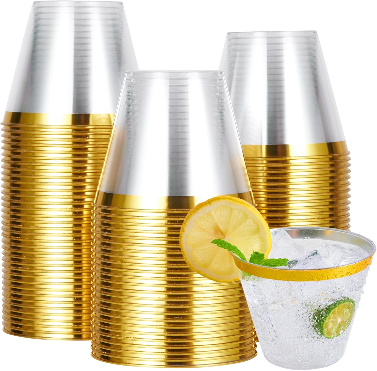 JOLLY CHEF 100 Pack Gold Rimmed Plastic Cups