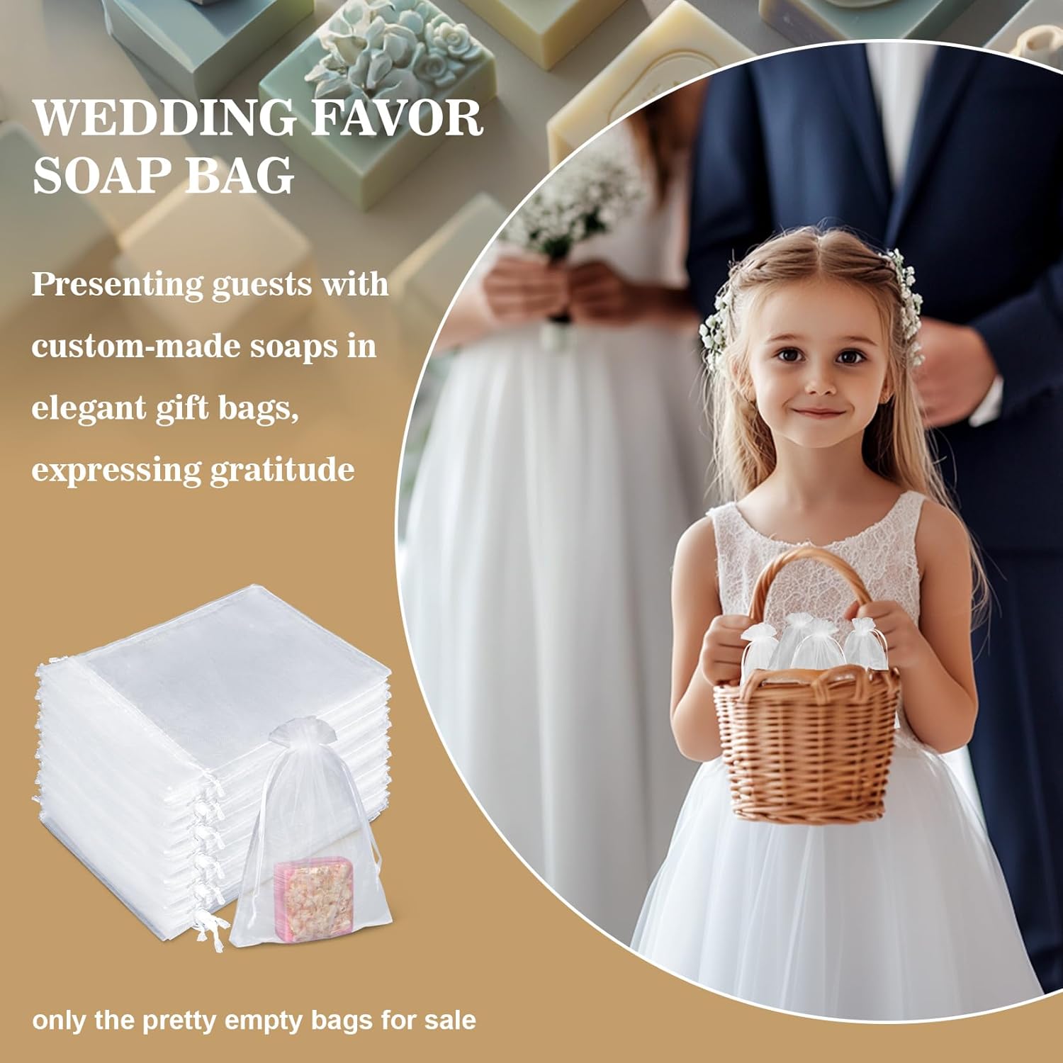 Sukh 50 Organza Soap Bags 5x7 Inches White