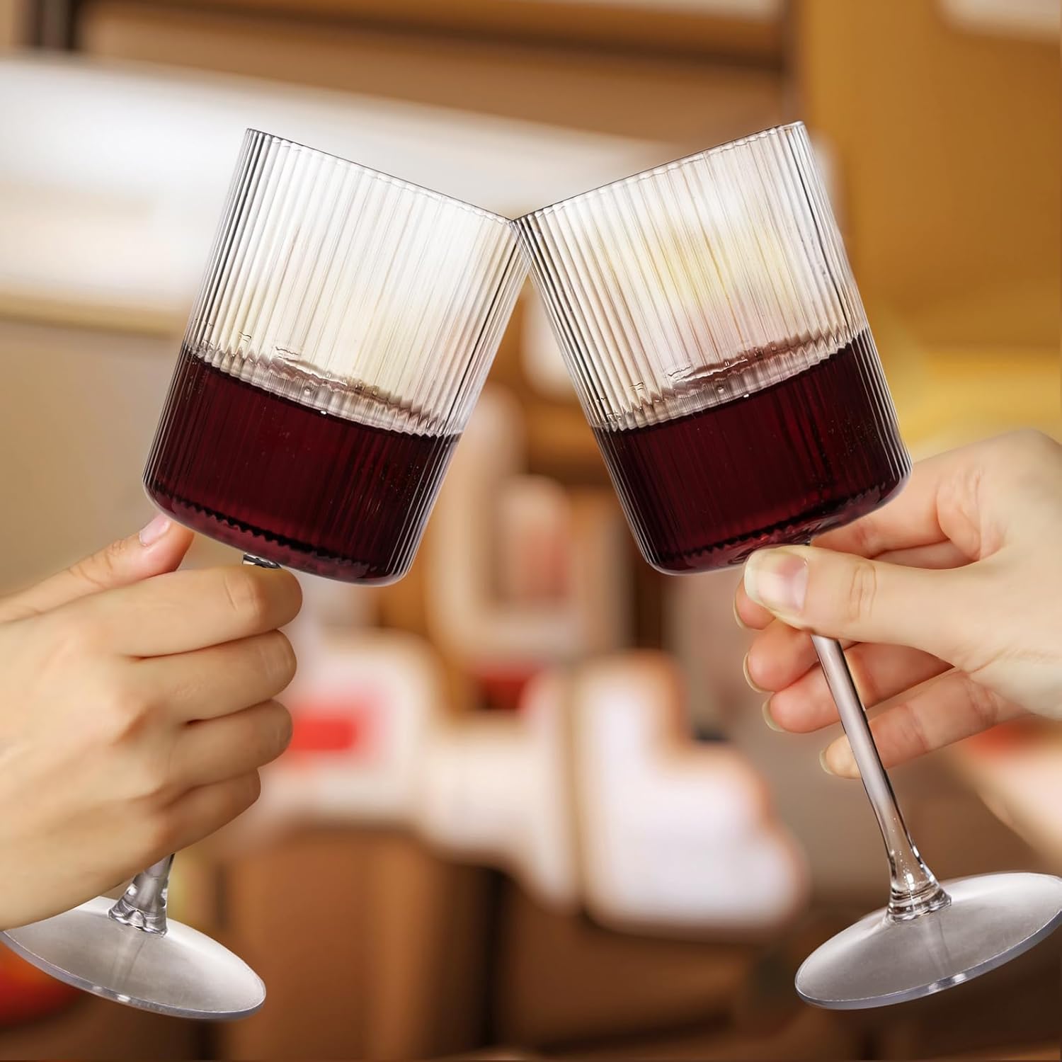Ciaell 12PCS Plastic Ribbed Wine Glasses with Stem