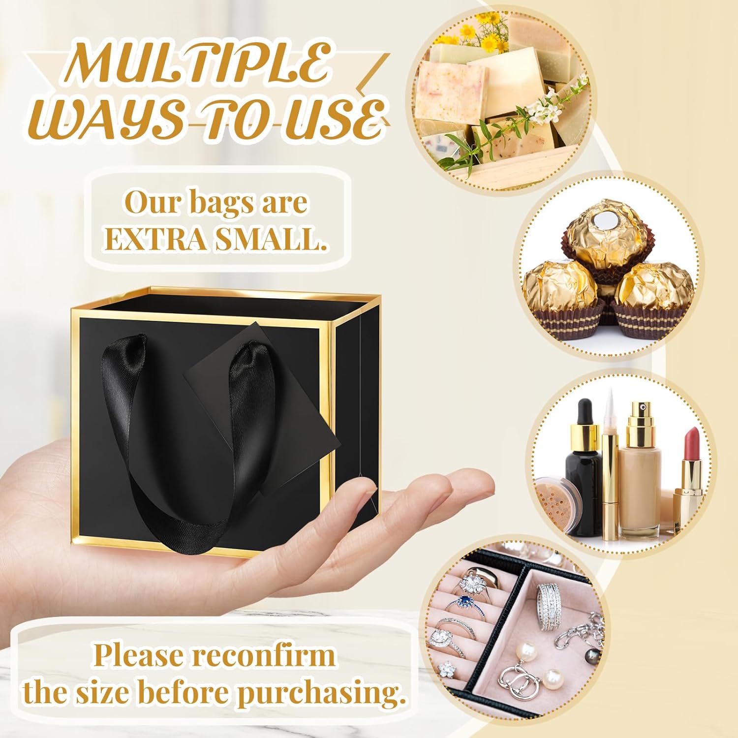 Yeaqee 50 Pcs Mini Metallic Foil Gift Bags with Handles