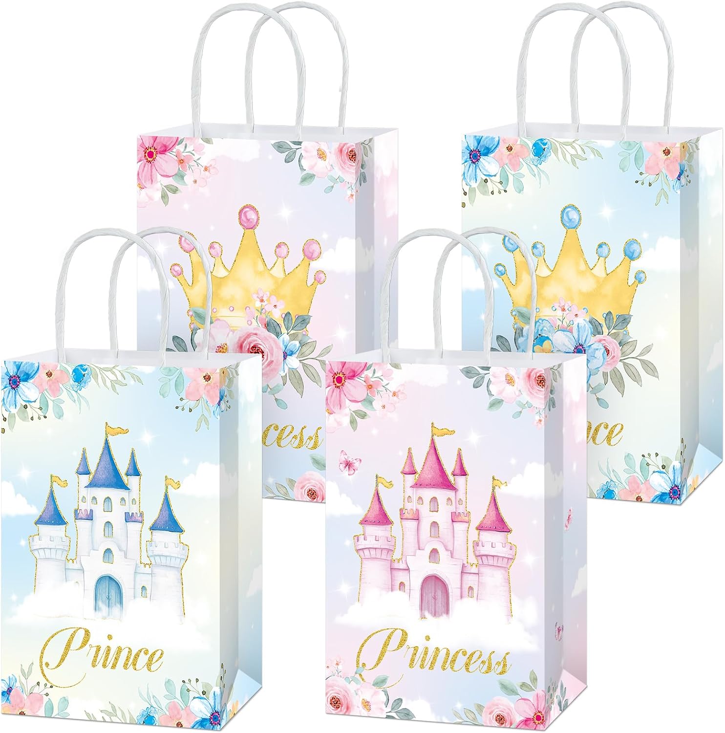 16Pcs Princess Prince Party Bags with Handles