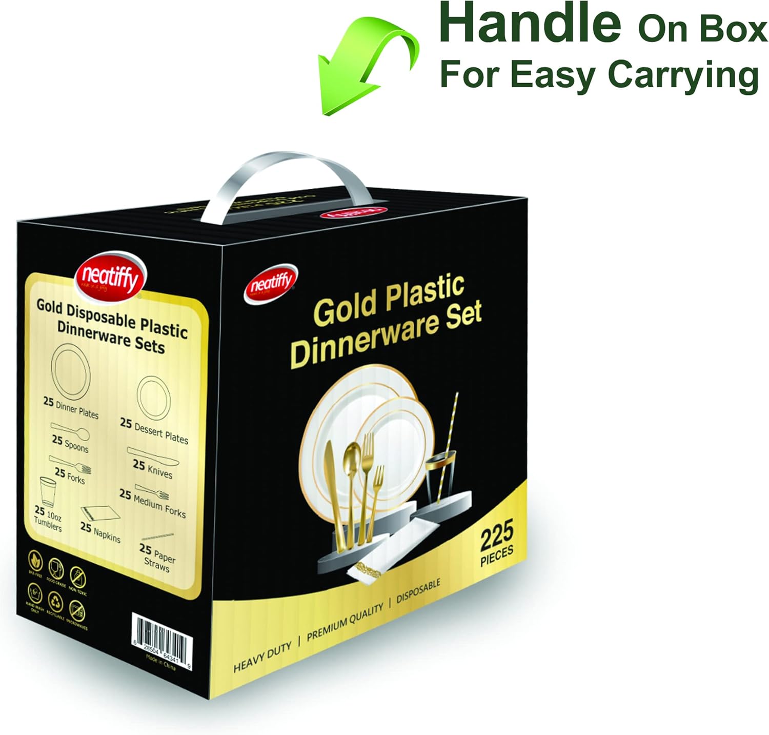 Neatiffy 225 Pcs Gold Rim Plastic Dinnerware Set For 25 Guests