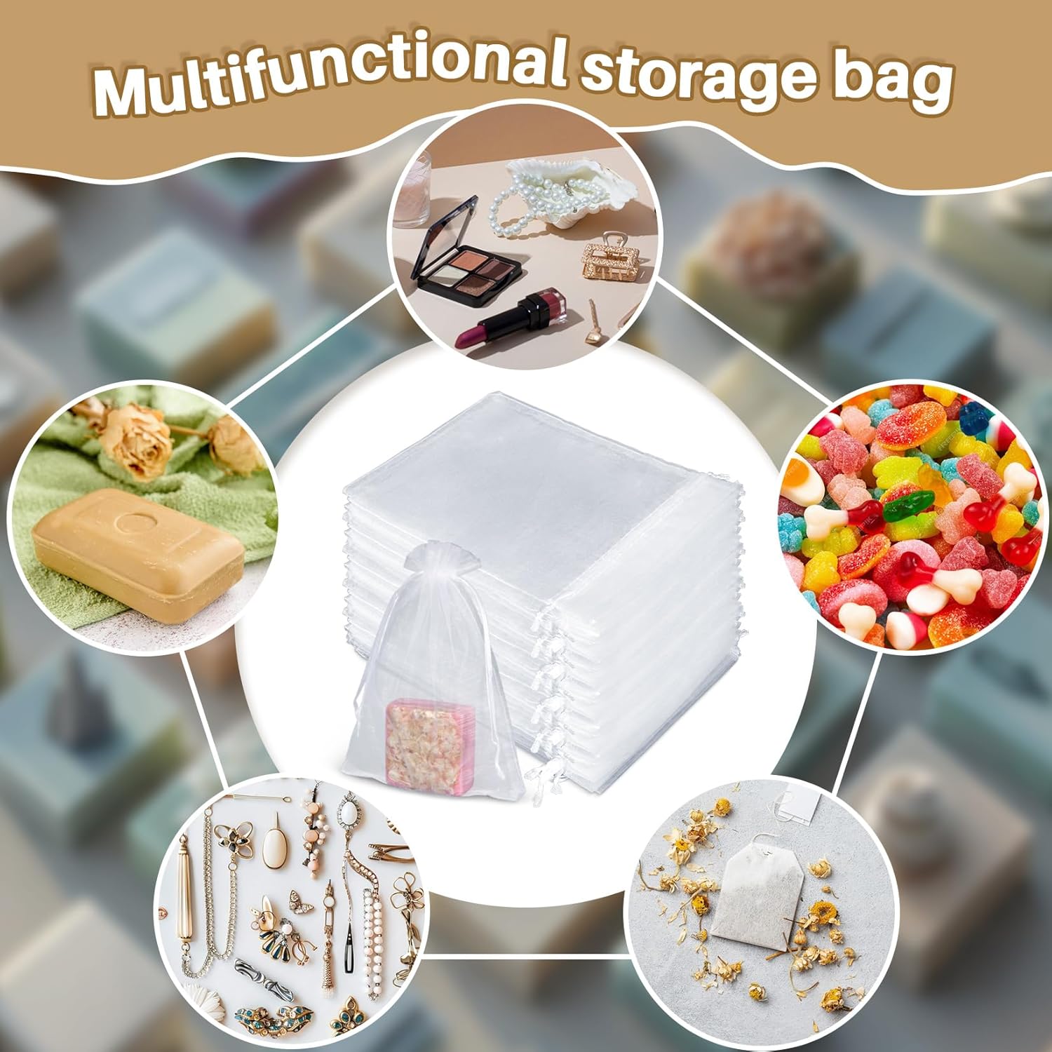 Sukh 50 Organza Soap Bags 5x7 Inches White