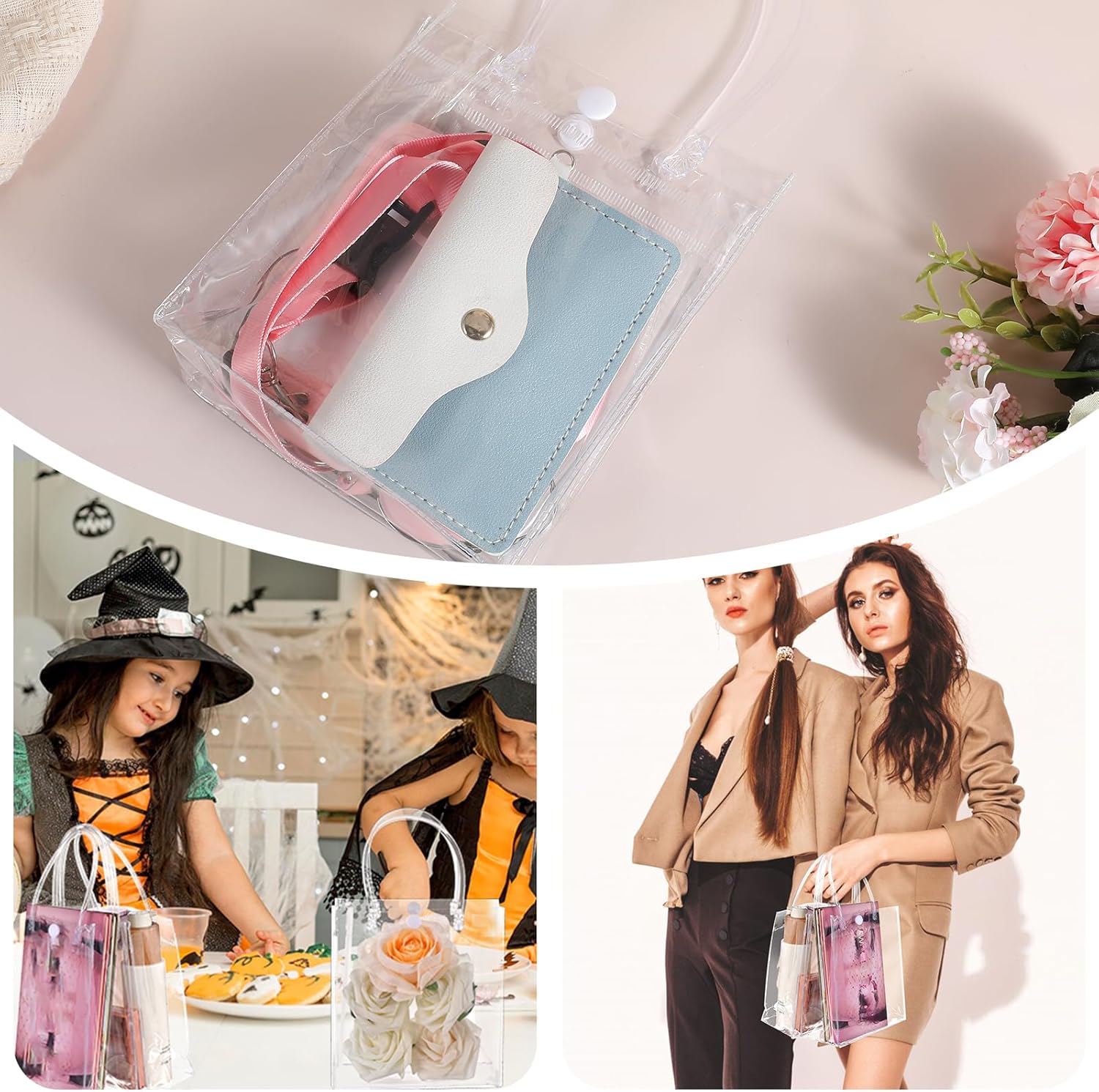 60 Pcs Clear Plastic Gift Bags with Handles