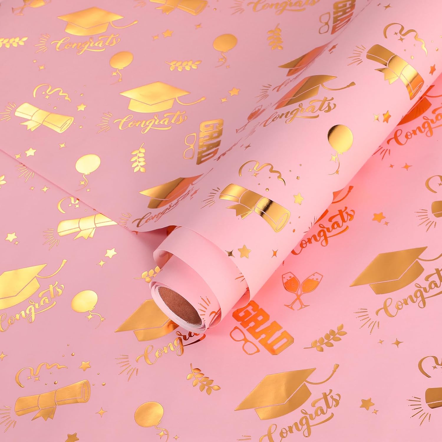 AmazingSpark 2025 Graduation Gift Wrap Paper Roll Pink