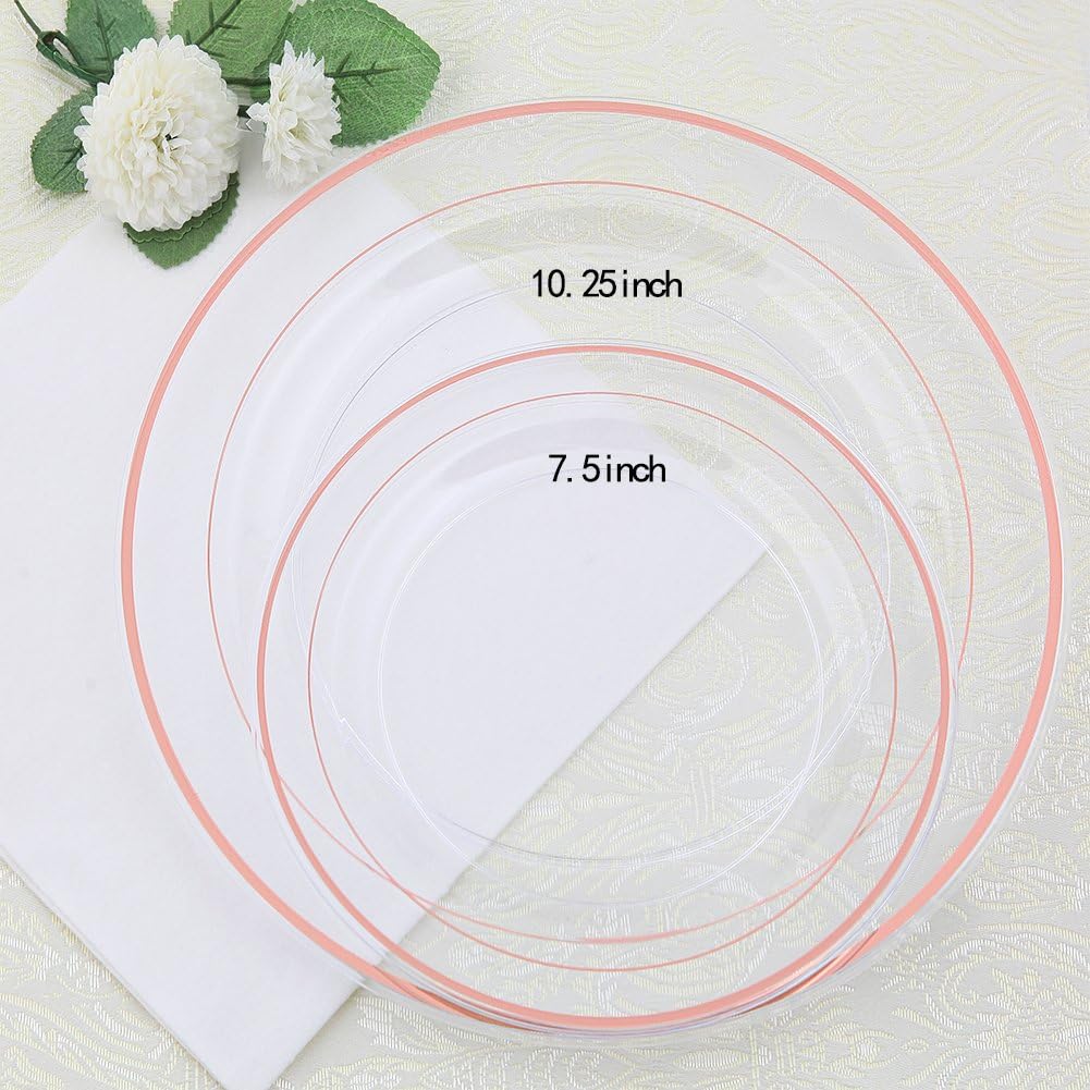 I00000 60 Pcs Rose Gold Plastic Plates Set
