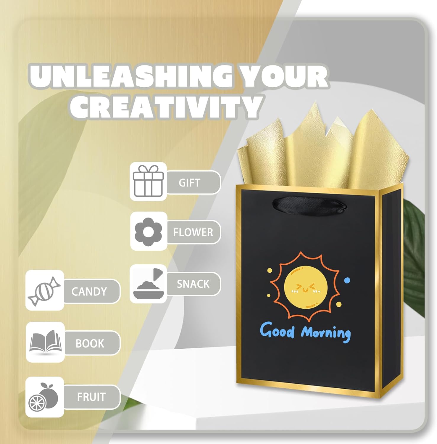10-Pack Black and Golden Gift Bags with Handles