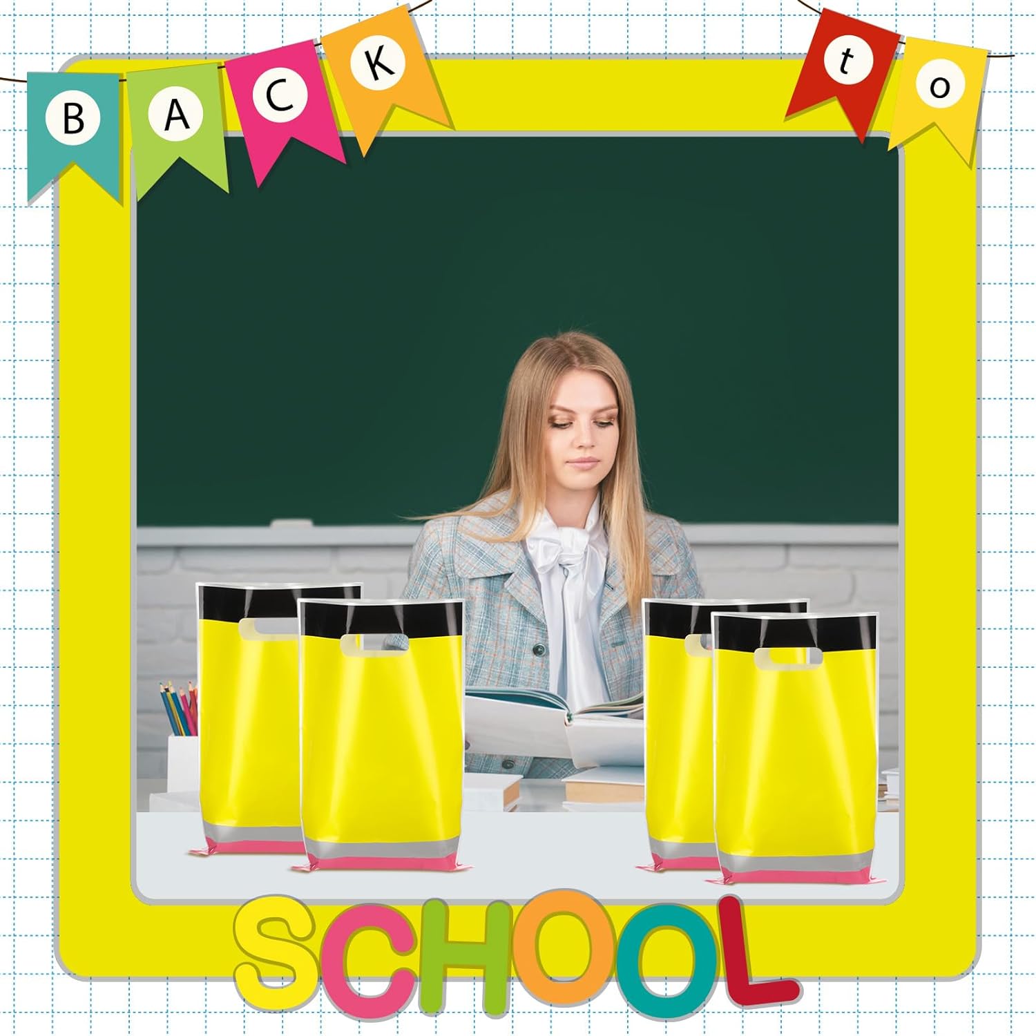 Ecally 50 Pcs Pencil Shaped Gift Bags for School Parties