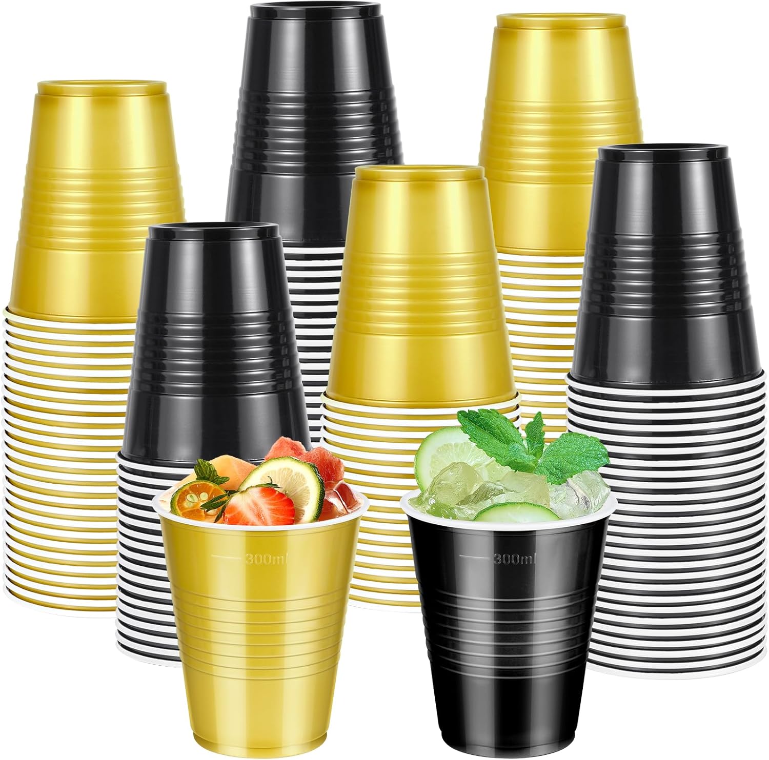 100 Pcs Black and Gold Plastic Cups 12 Oz for Party