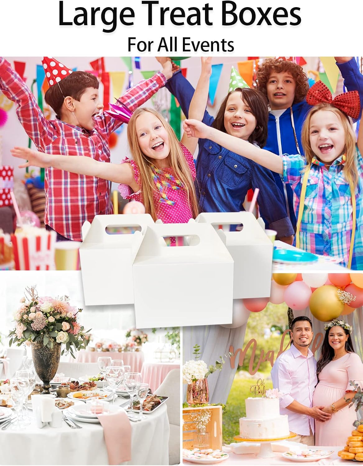 50 Ct White Party Gift Boxes with Handles