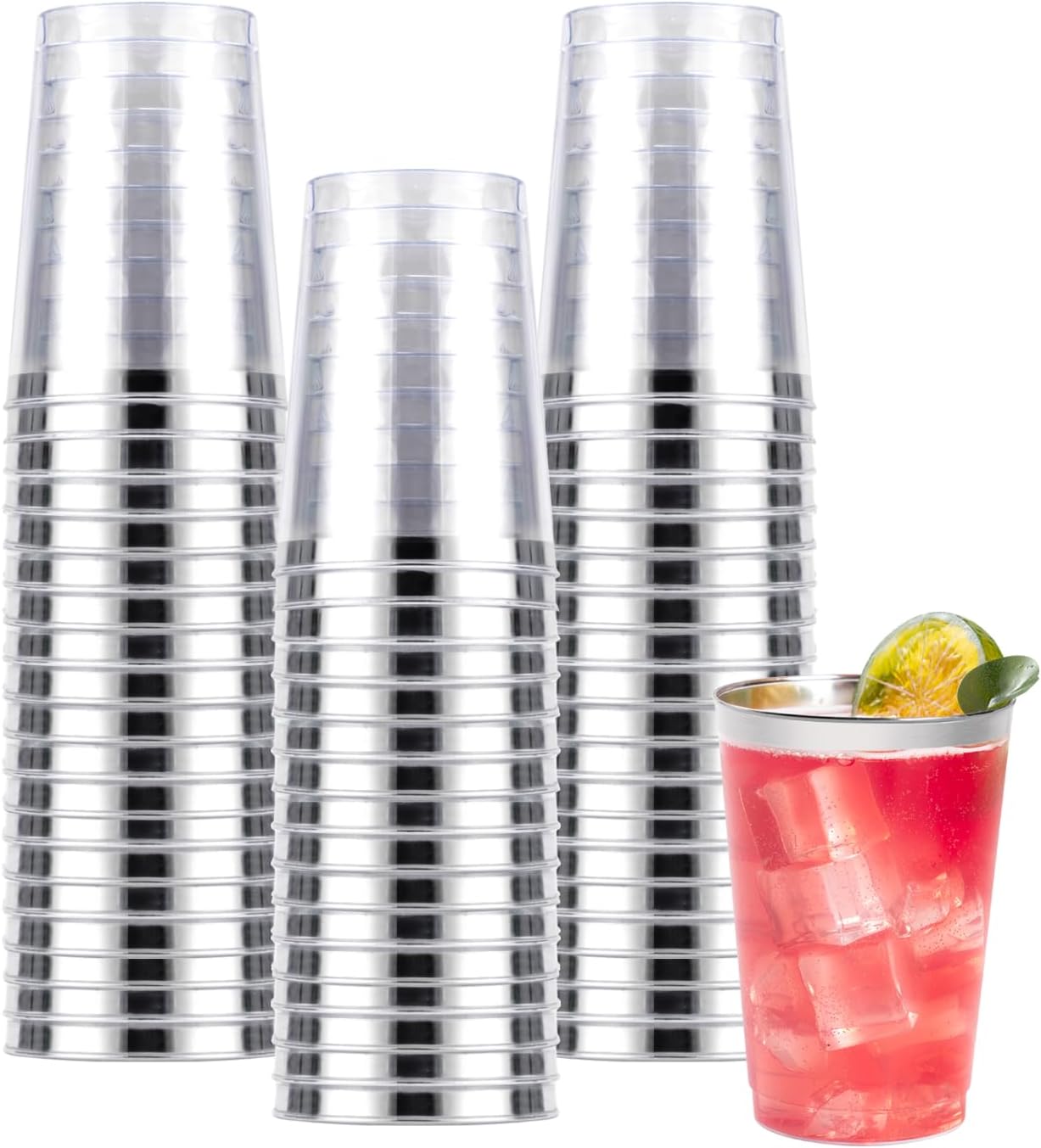 Goodluck 50PCS 10oz Silver Plastic Cups for Parties and Events