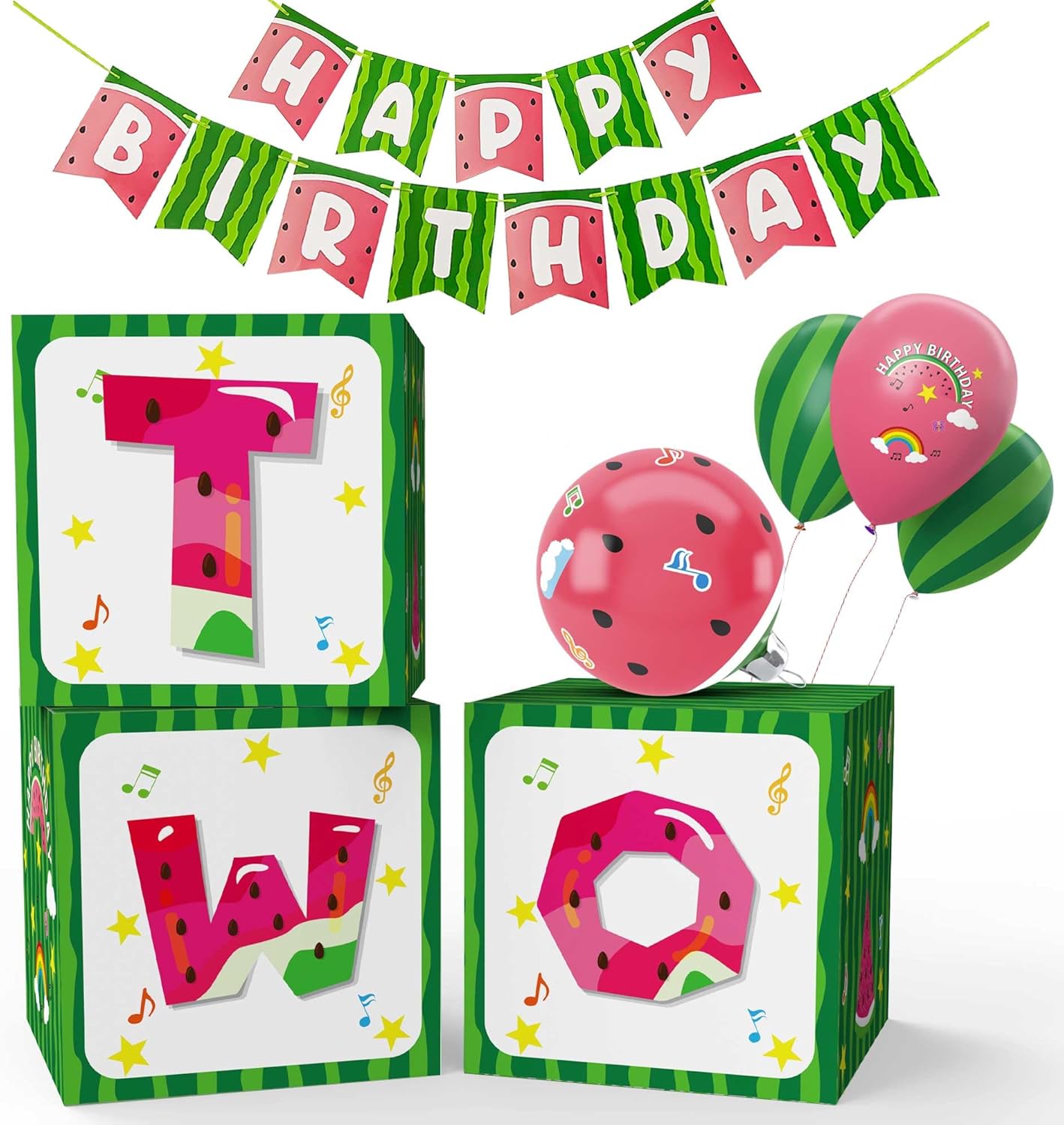 Cartoon Melon 2nd Birthday Balloon Gift Boxes Decor
