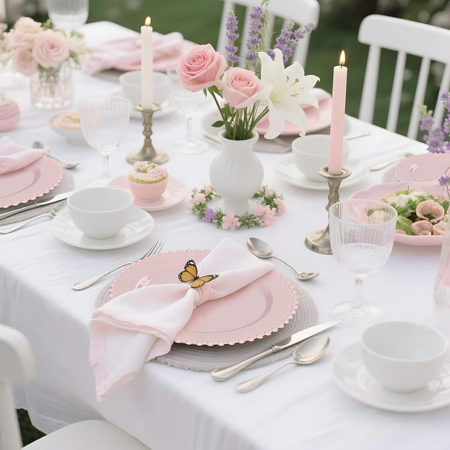 U-QE 60PCS Pink Plastic Plates for Parties and Events
