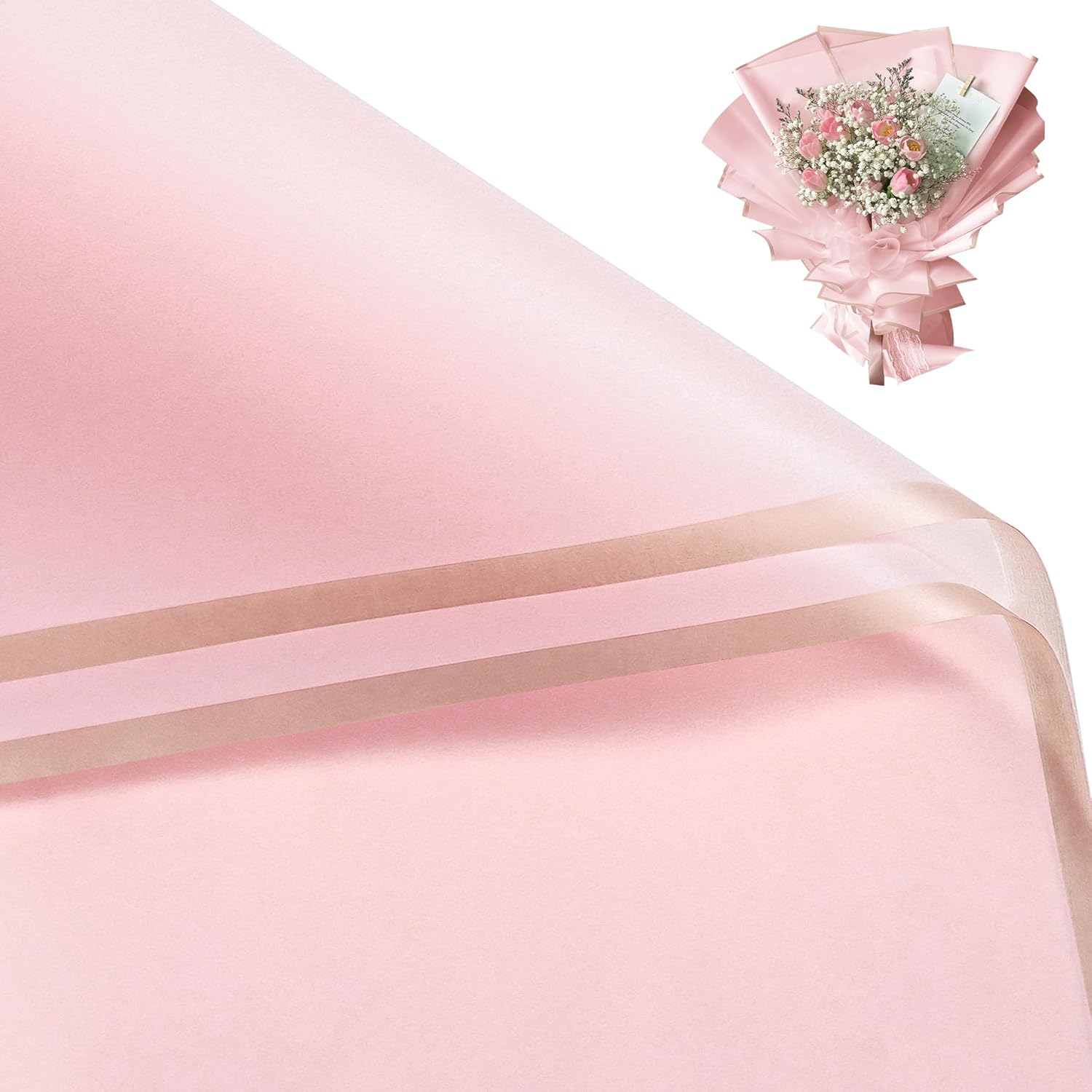 RUSPEPA 20 Sheet Gold Edge Floral Wrap Paper Light Pink