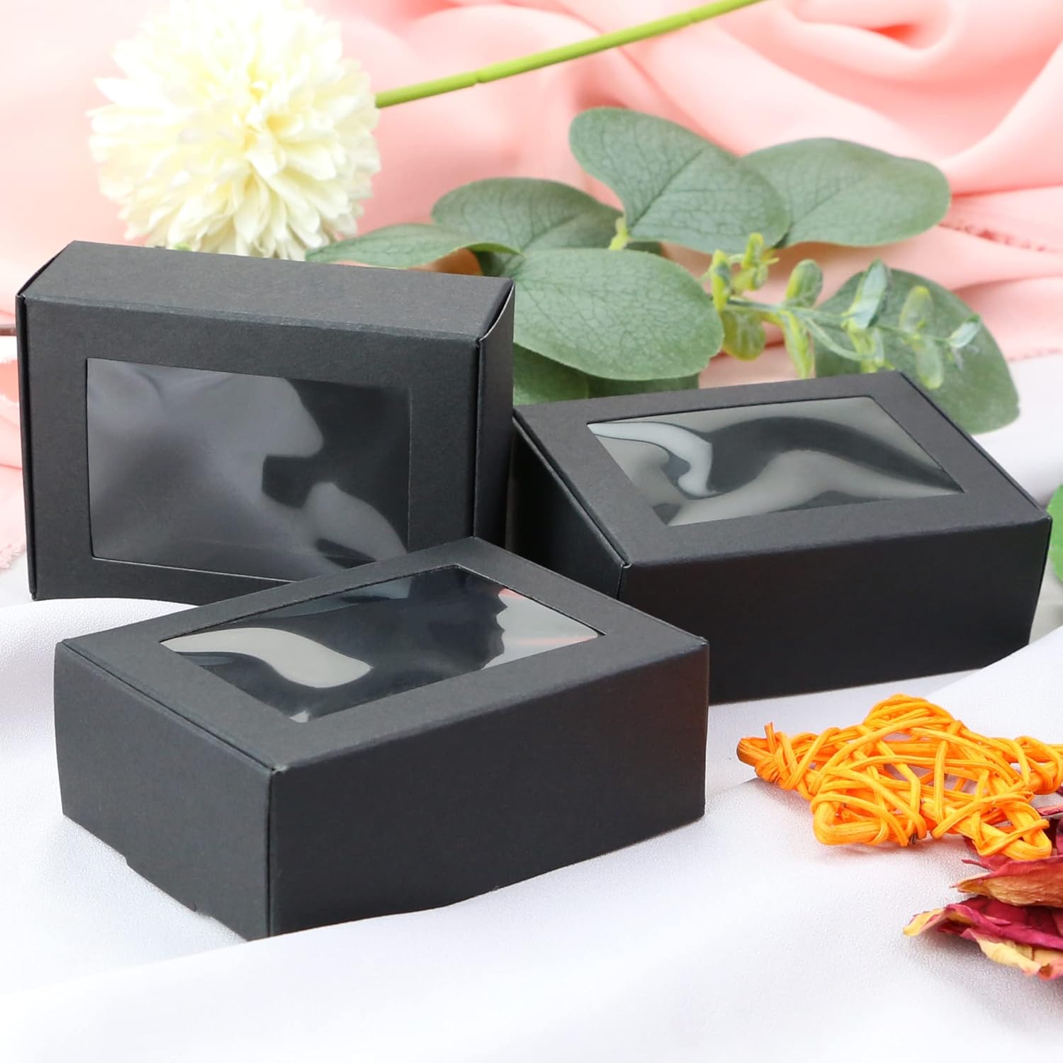 BadenBach 50-Pack Mini Kraft Gift Boxes with Clear Windows