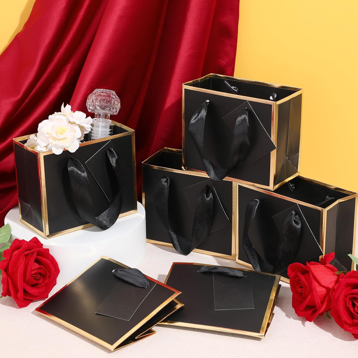 Yeaqee 50 Pcs Mini Metallic Foil Gift Bags with Handles