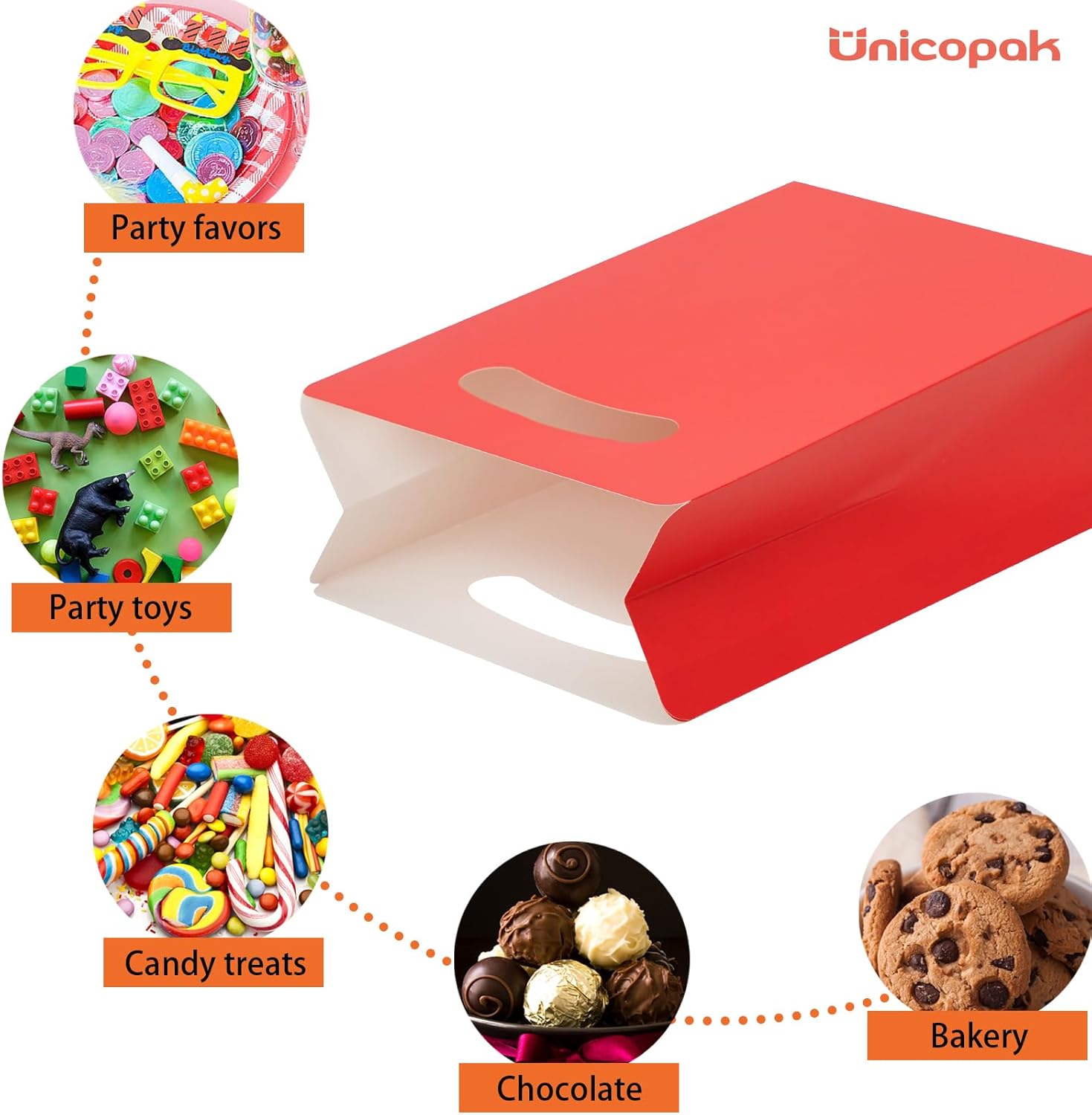 UnicoPak 16 Red Party Favor Bags with Handle for Birthday Party