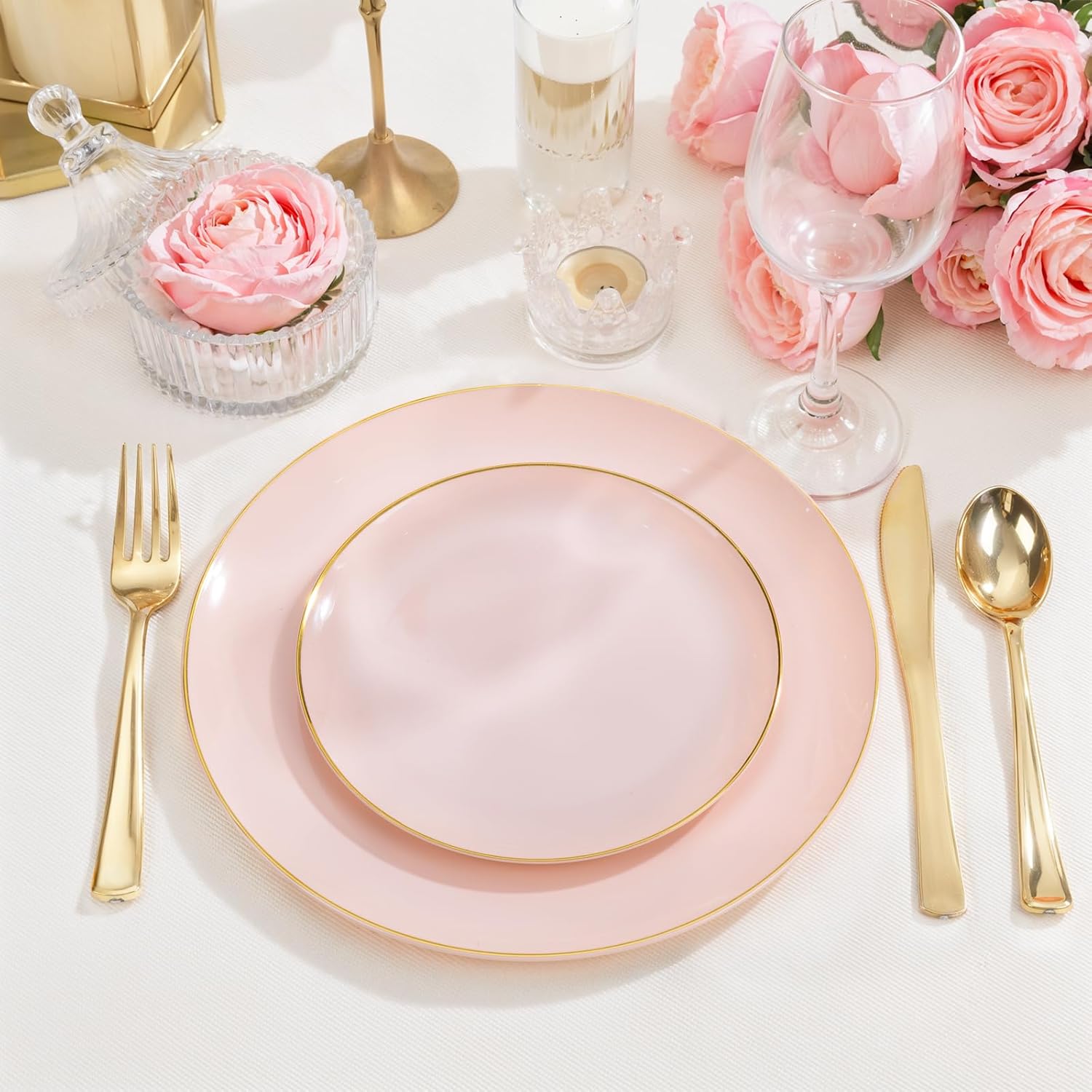 PULOTE 200 Pieces Pink Plastic Plates - Wedding Party