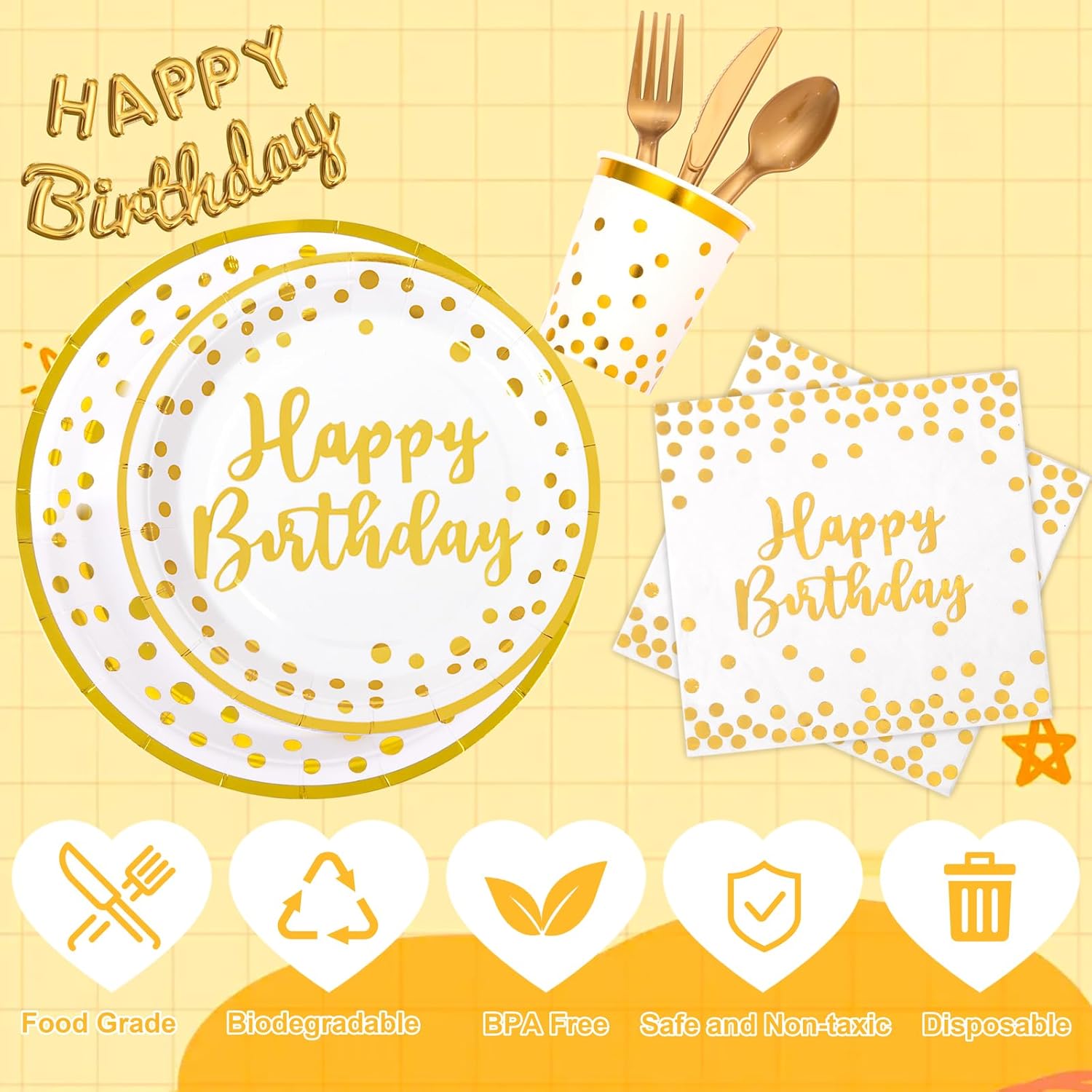Supernal 350pcs Birthday Plates and Napkins Set