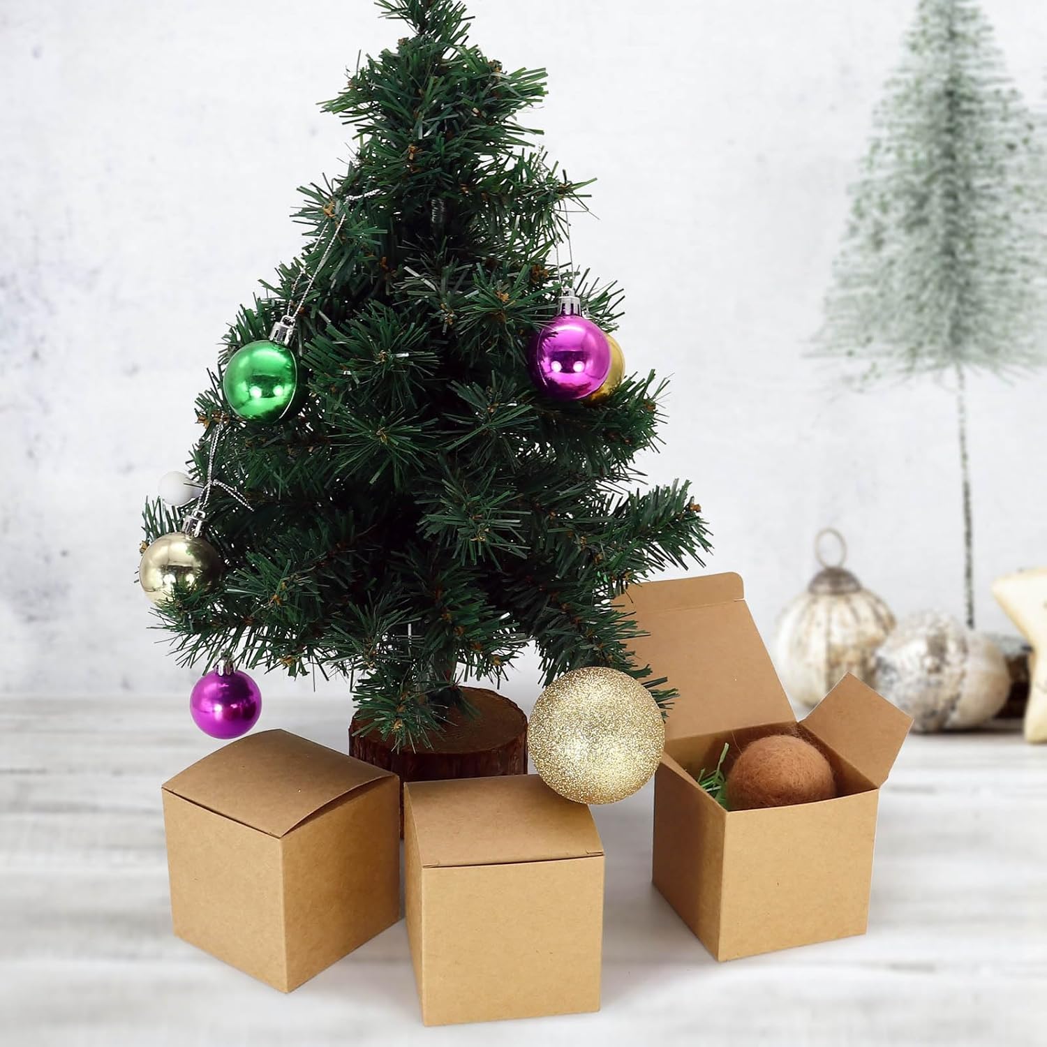 25 Pcs Brown Paper Gift Boxes 3x3x3 Inch Set
