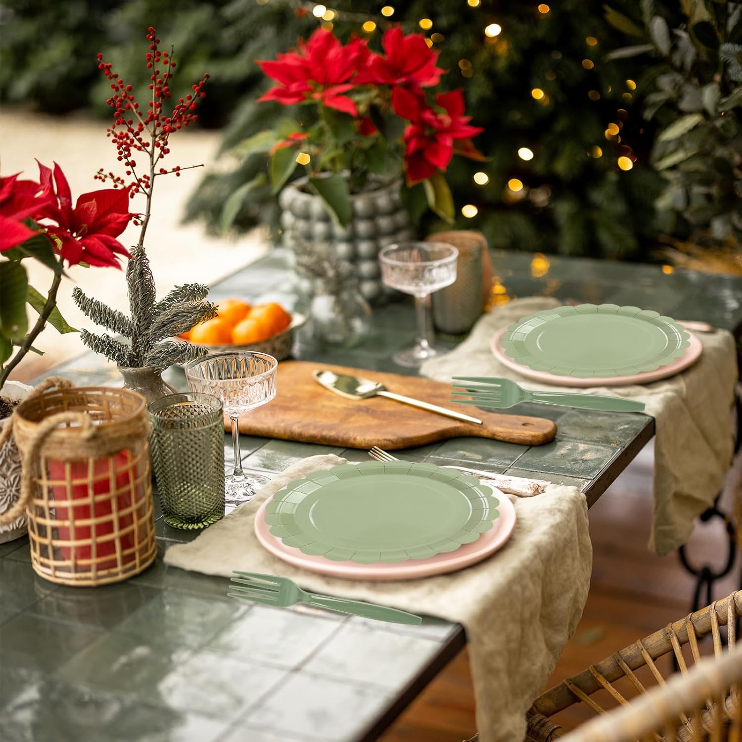 75pcs Sage Green Paper Plates and Napkins Set