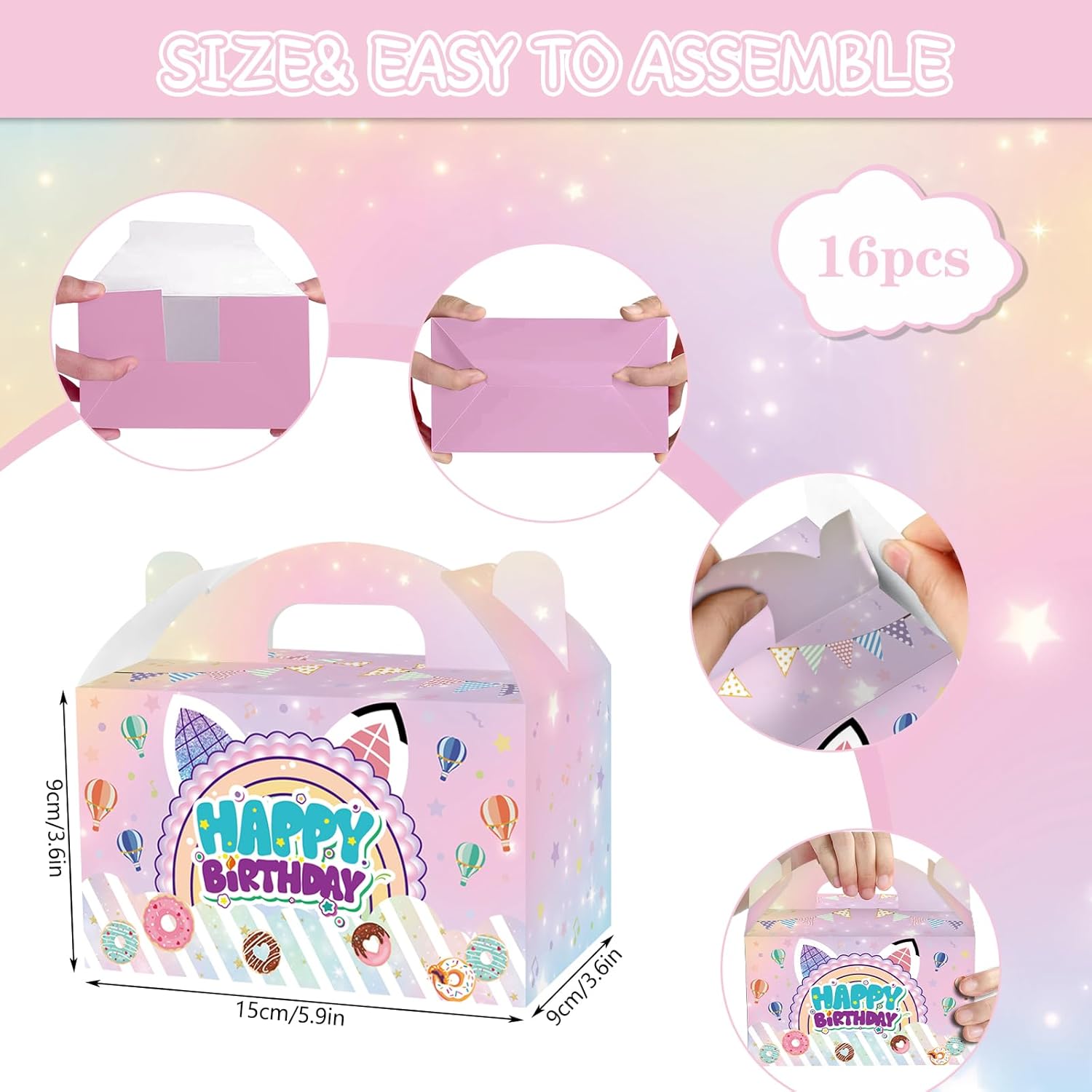 16 Pcs Cartoon Cat Theme Gift Bags With Handles