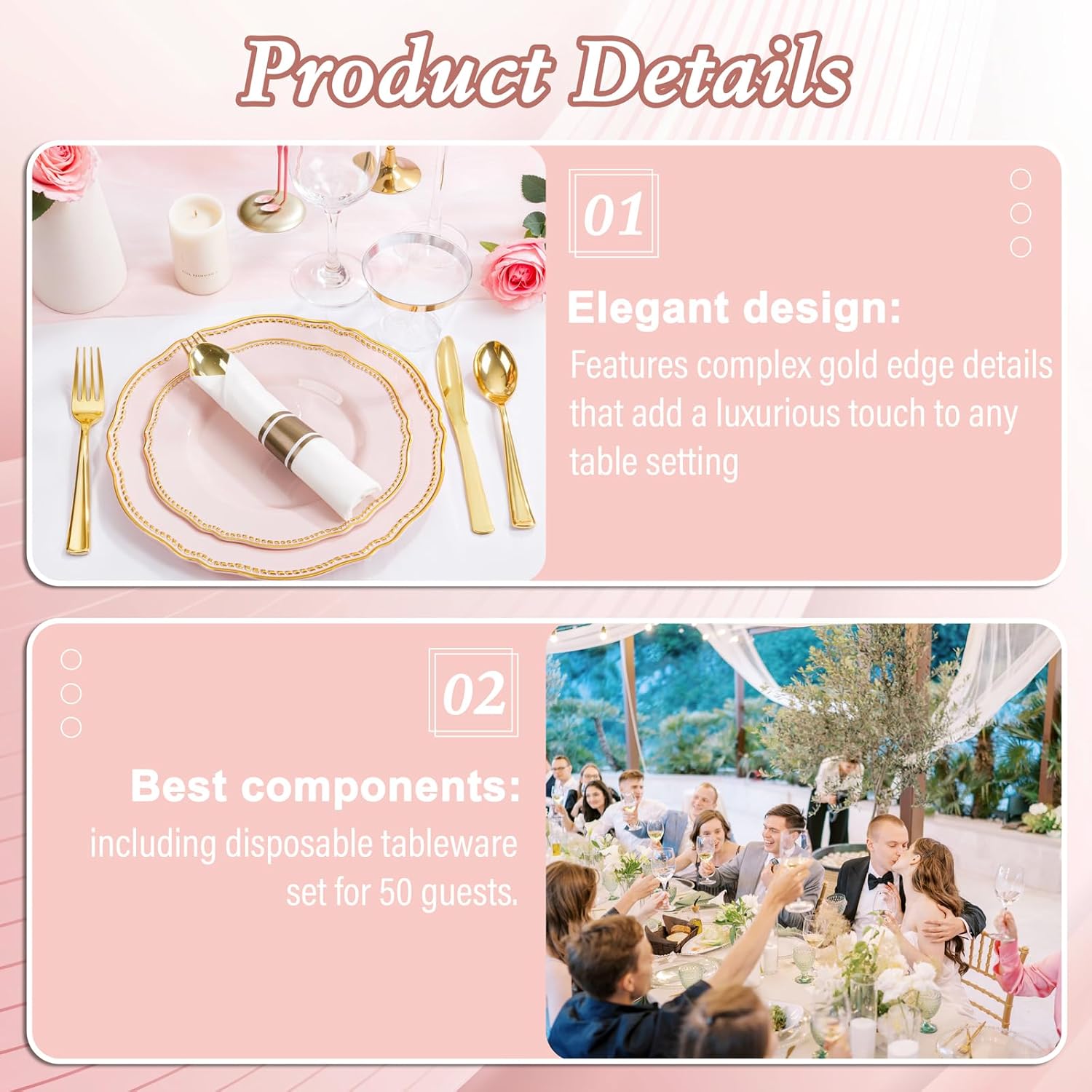 Hioasis 350pcs Pink Gold Plastic Plates Set