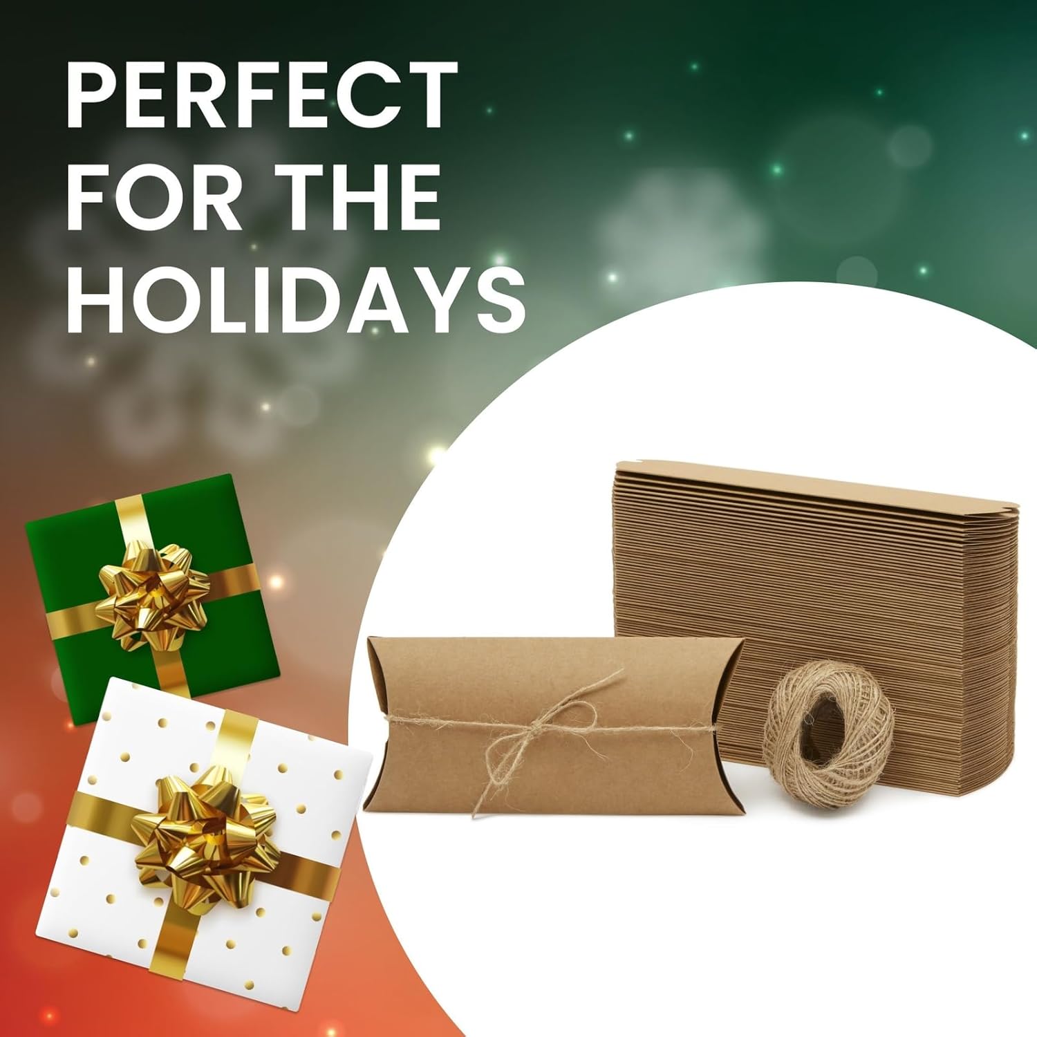 100 Pack Pillow Boxes with Jute Twine for Gifts