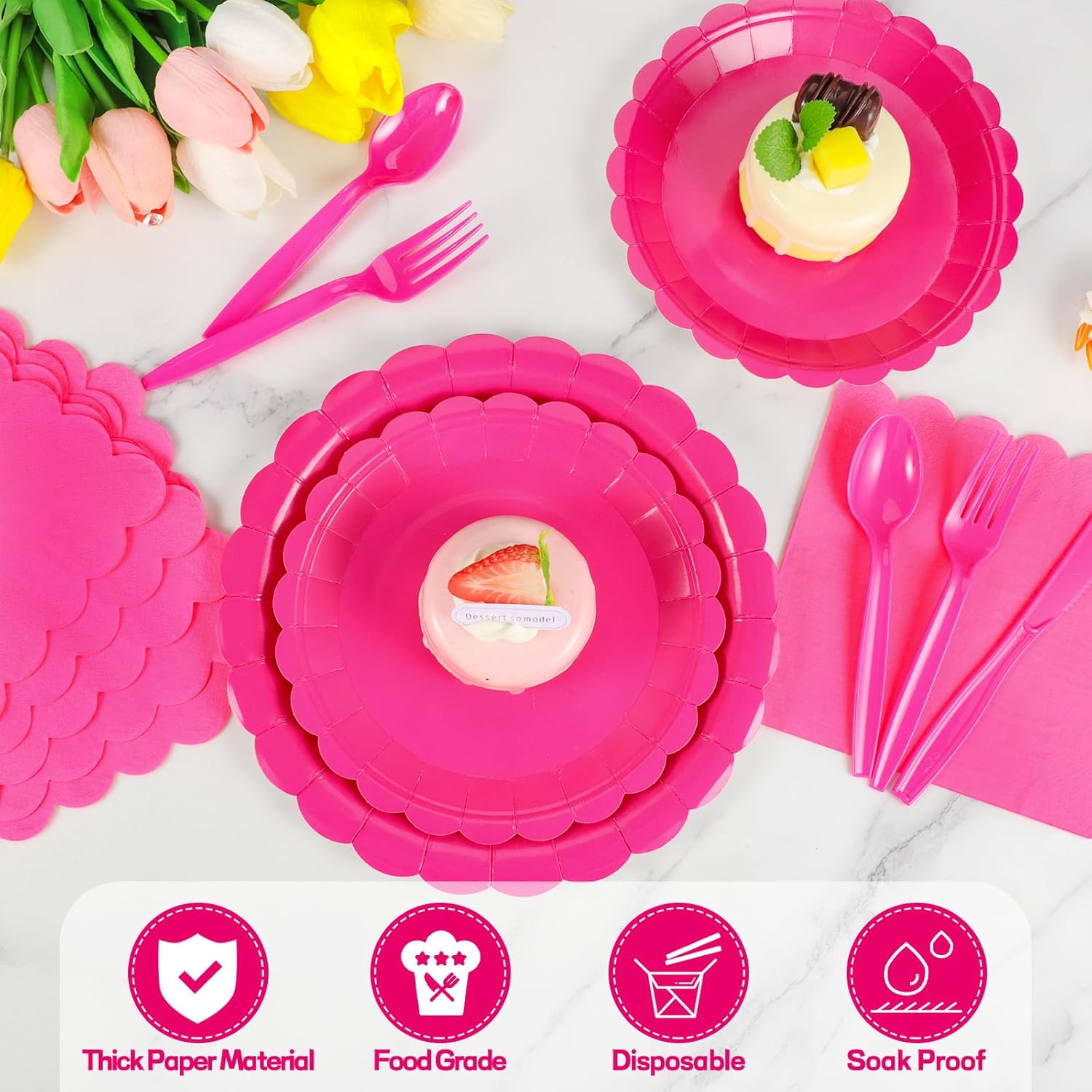 175 Pcs Hot Pink Party Plates Napkins Set