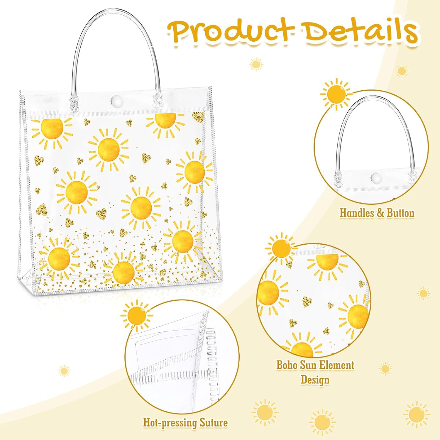 Hosuly 24 Pcs Boho Sun Clear Gift Bags with Handles