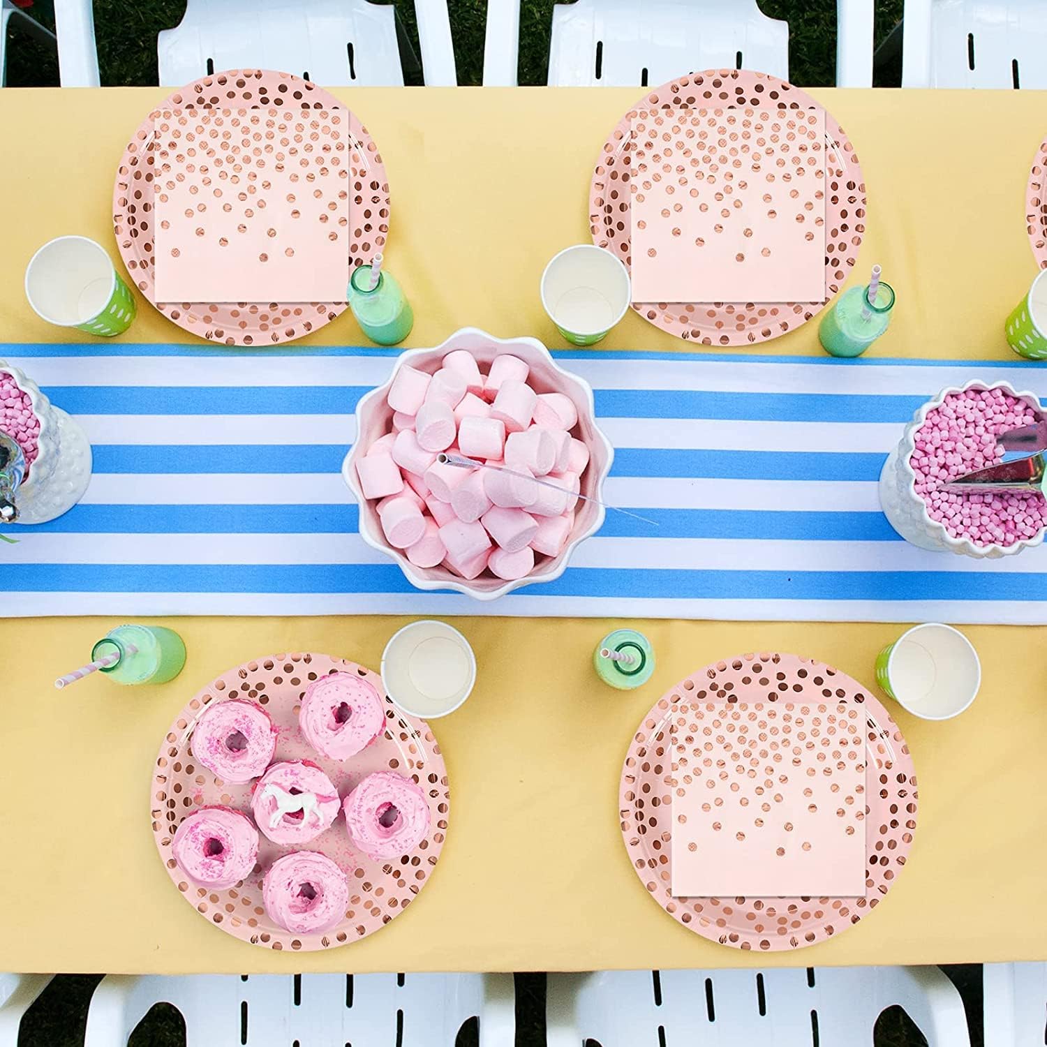 CENLBJ Pink and Rose Gold Paper Plates 50 Pack