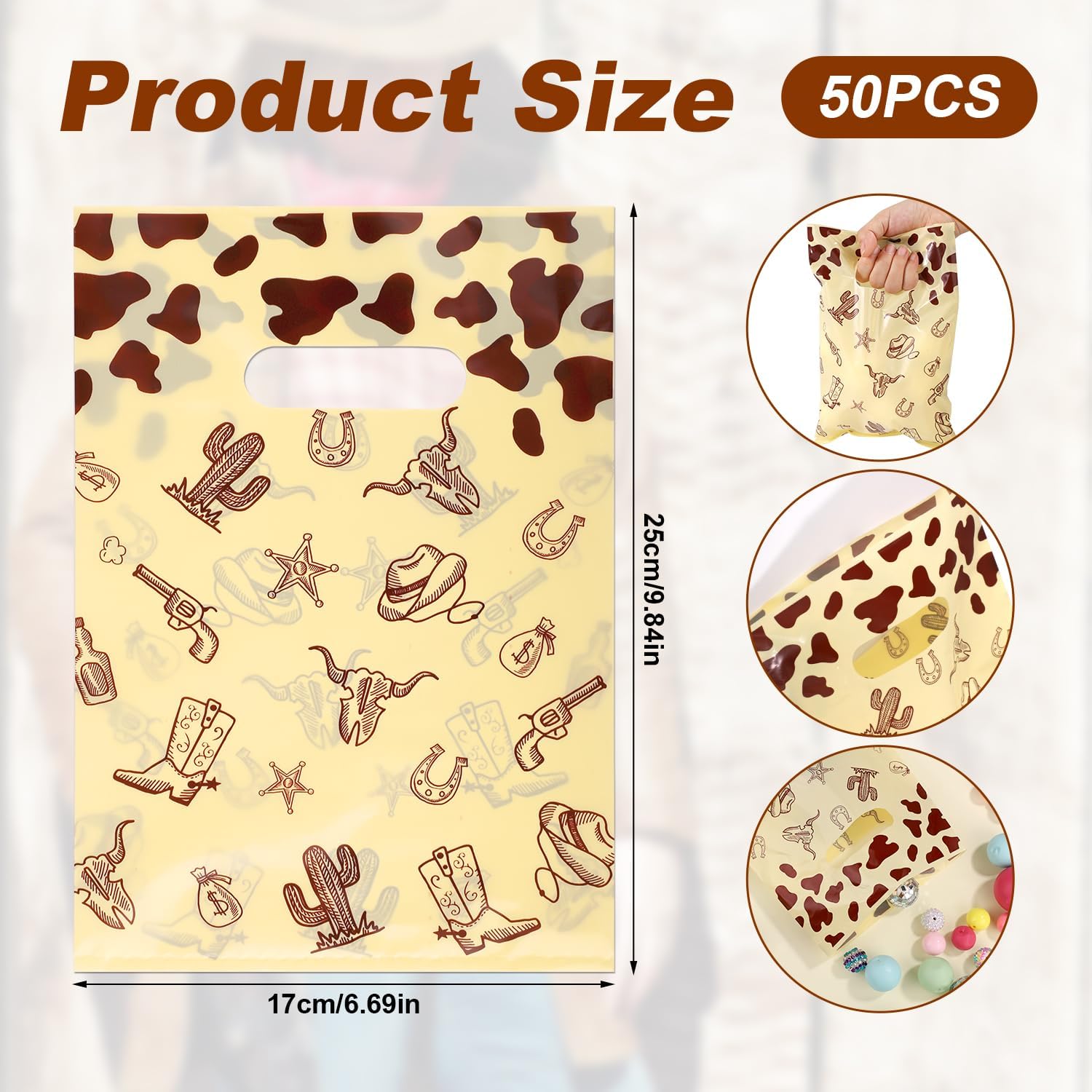 Gosknor 50pcs Plastic Cowboy Goodie Bags