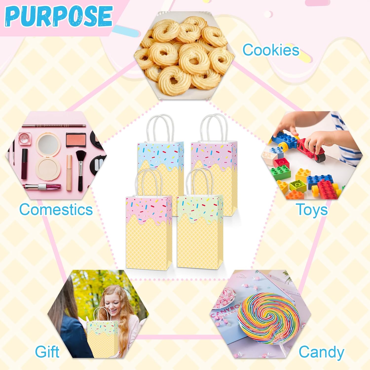 16Pcs Ice Cream Gift Bags with Handles