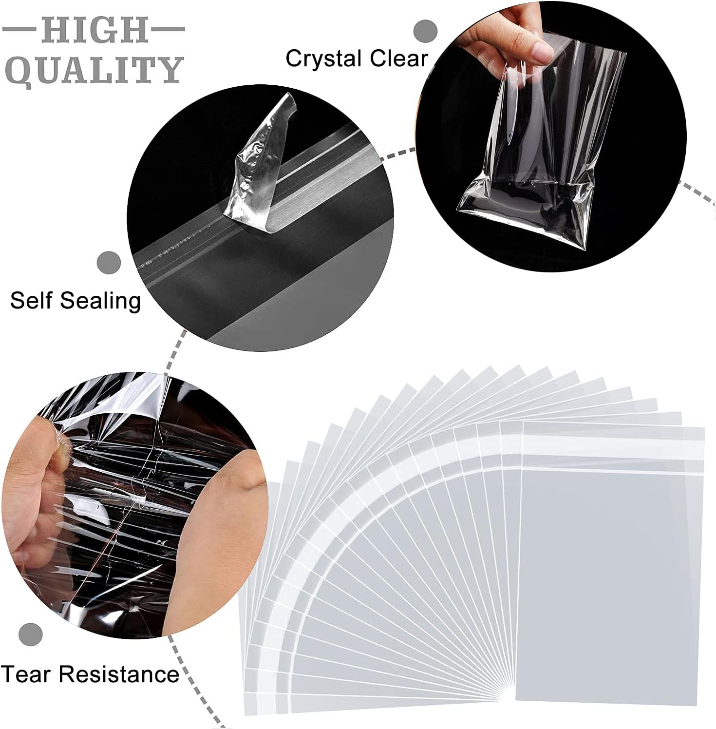 LEOSINDA 100 pcs 3 x 11 Inch Clear Self Seal Cellophane Bags