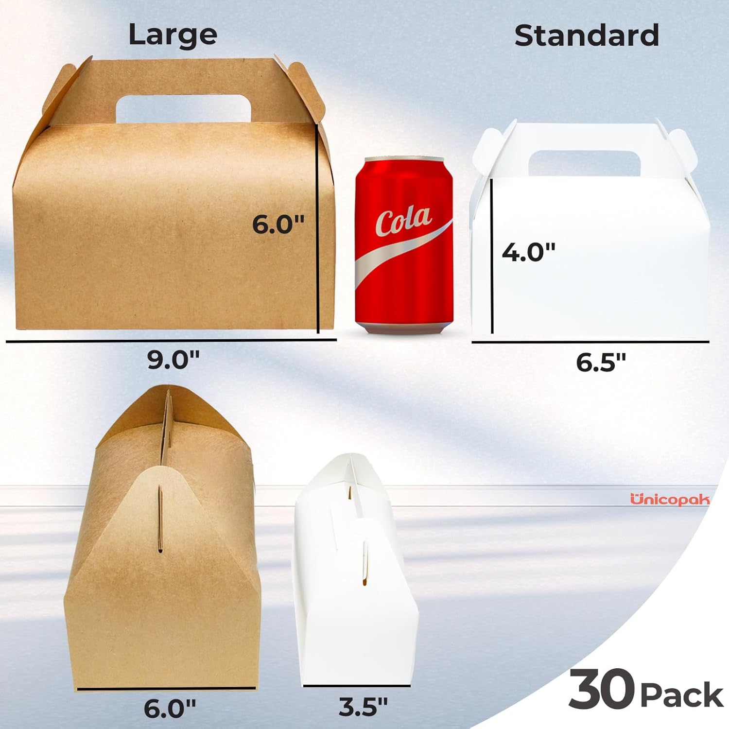 UnicoPak 30 Pcs Large Gable Gift Boxes with Handles
