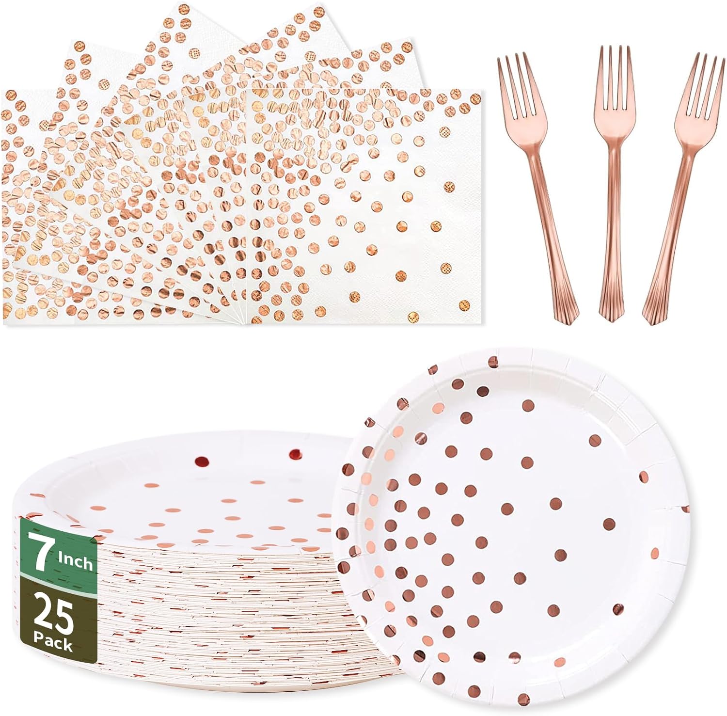 Rose Gold Paper Plates and Napkins Set - Serve 25