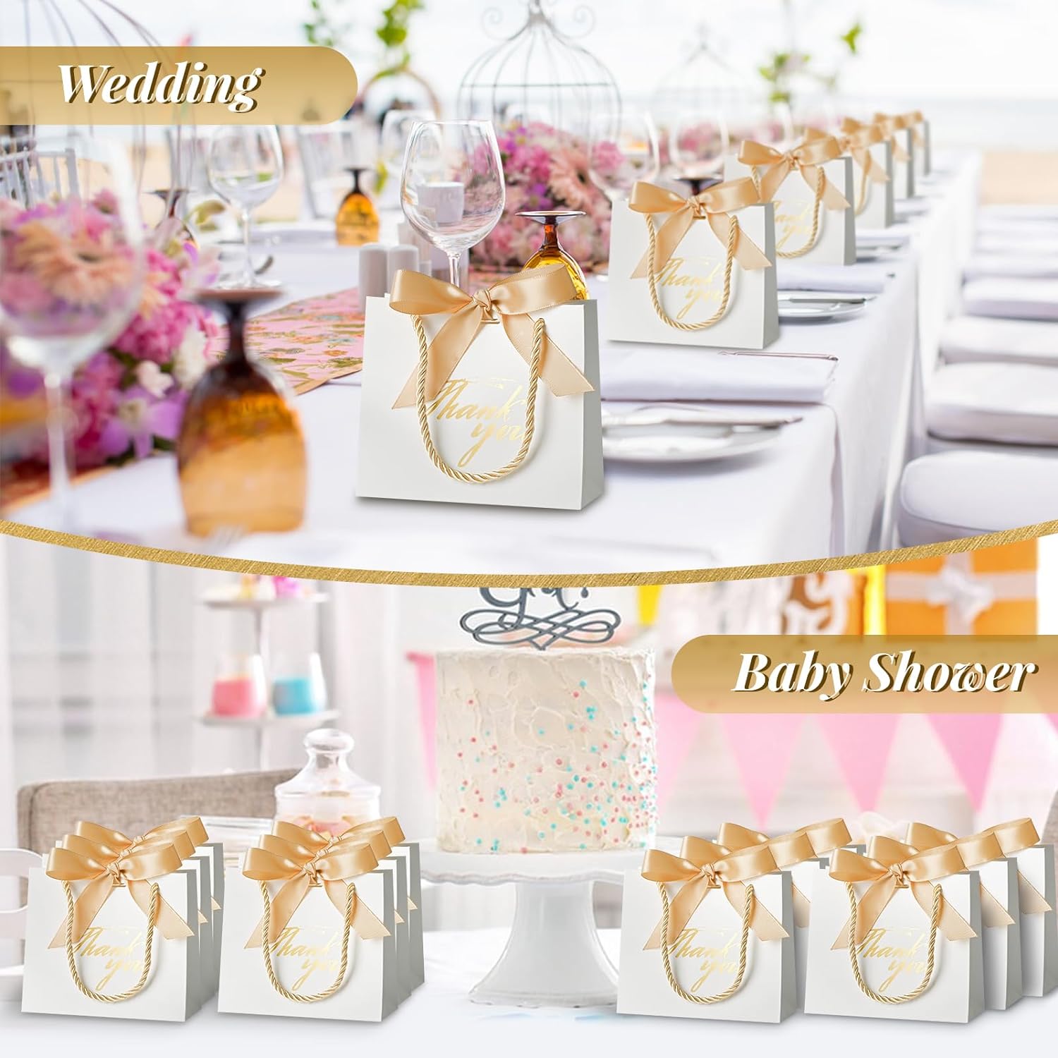 Mauproy 20 Pack Small Thank You Gift Bags with Handles and Ribbons