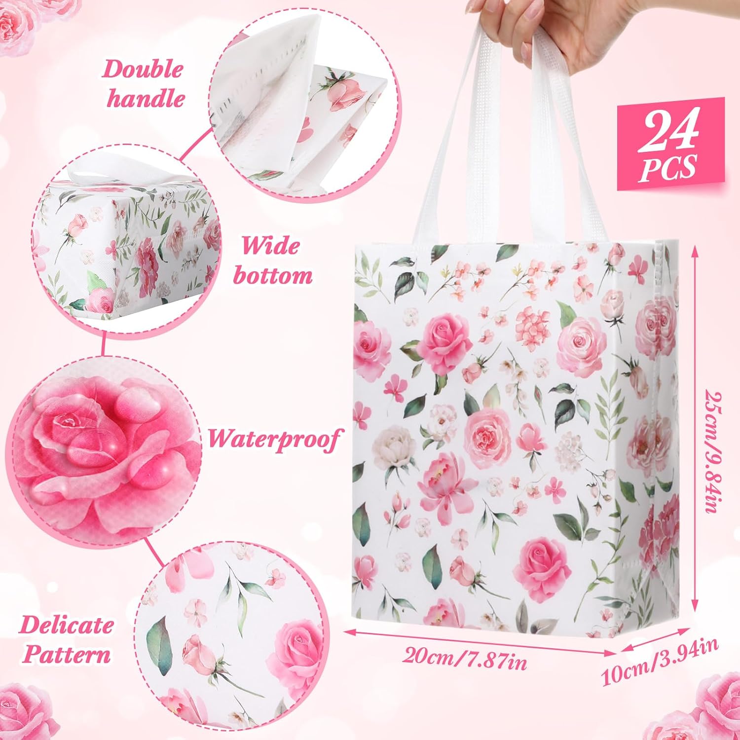 Supervitae 24 Pack Pink Floral Gift Bags