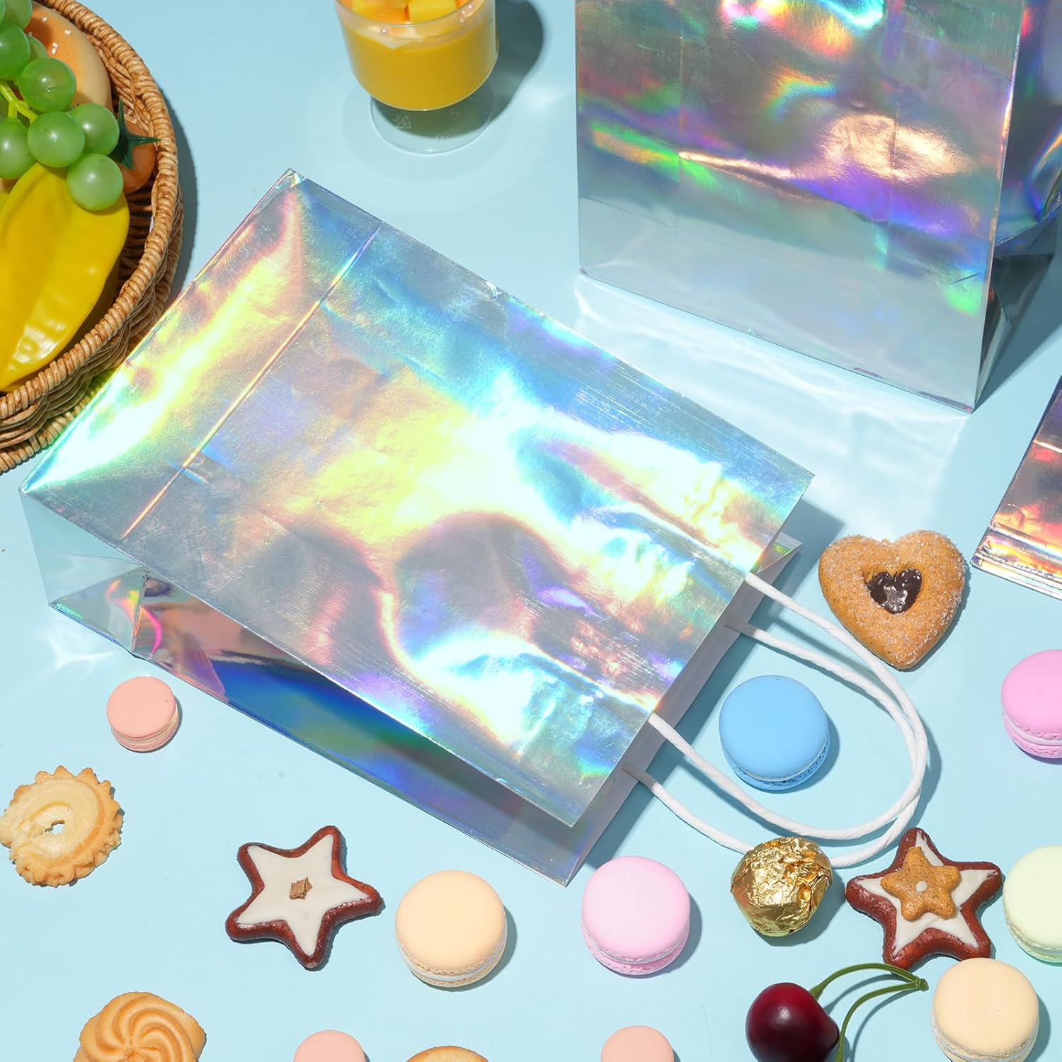 24 Pcs Iridescent Gift Bags with Handles