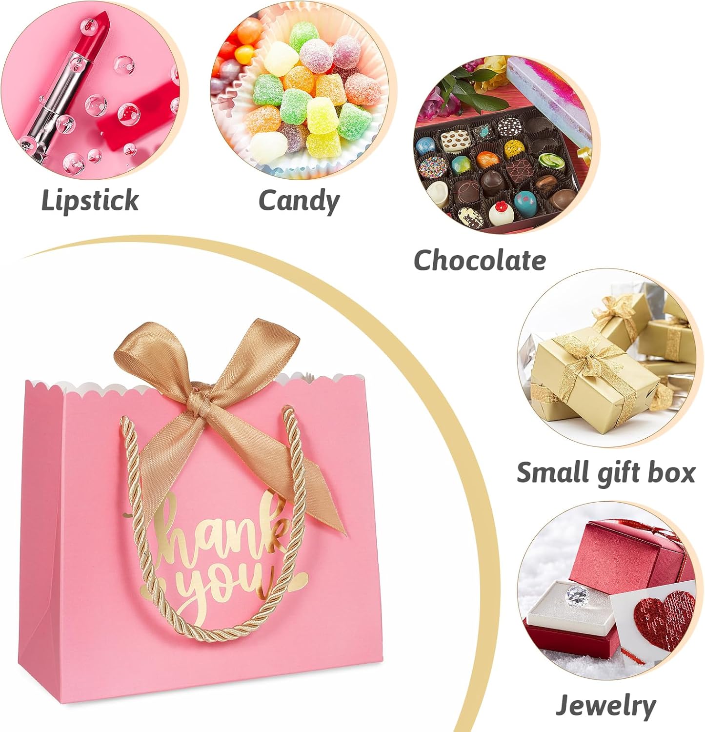 50 Pack Pink Mini Gift Bags with Handles and Bow