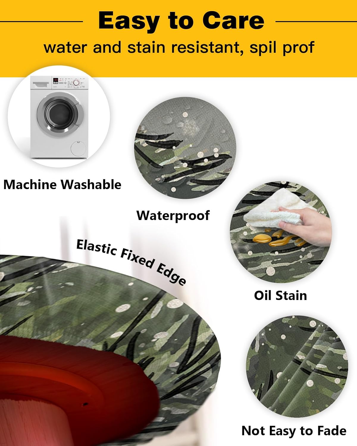 Snowy Christmas Round Waterproof Table Cover Fitted Elastic Tablecloth