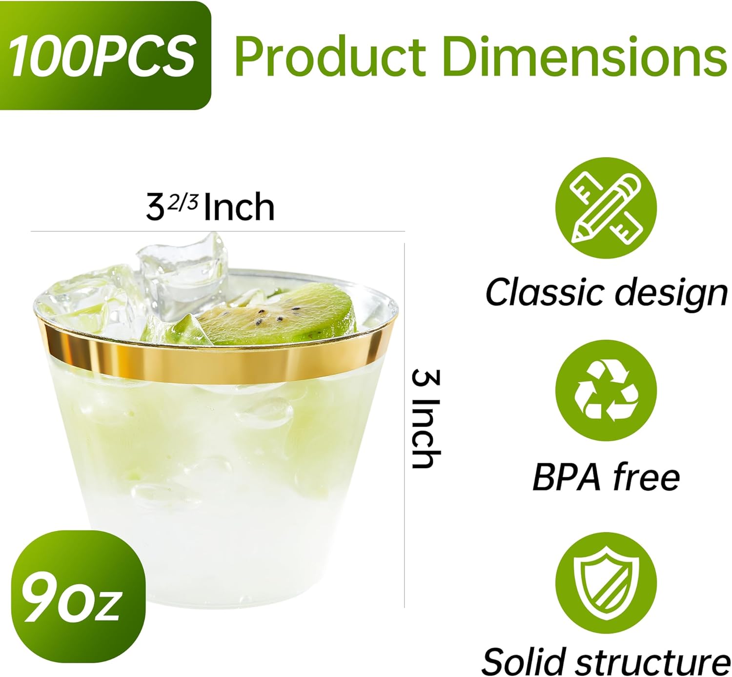 YOUTHSHIP 100 Pcs Gold Rim Clear Plastic Cups for Parties and Weddings