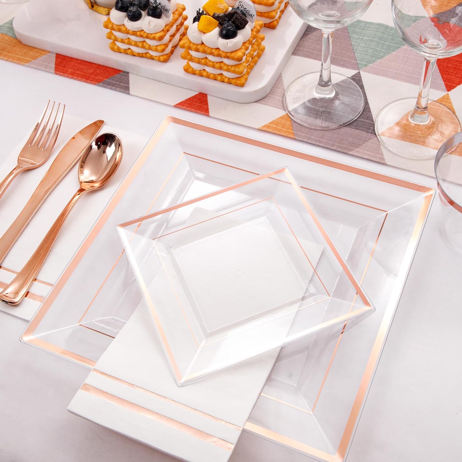 Festiva 350Pcs Rose Gold Plastic Plates Set for 50 Guests