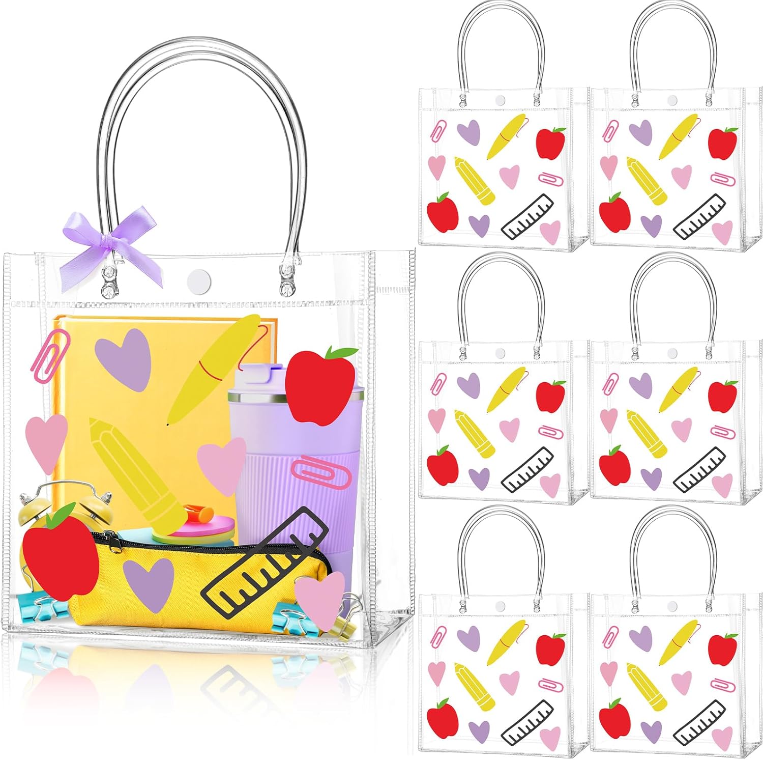 Aliceset 24 Pcs Clear Back to School Gift Bags with Handles