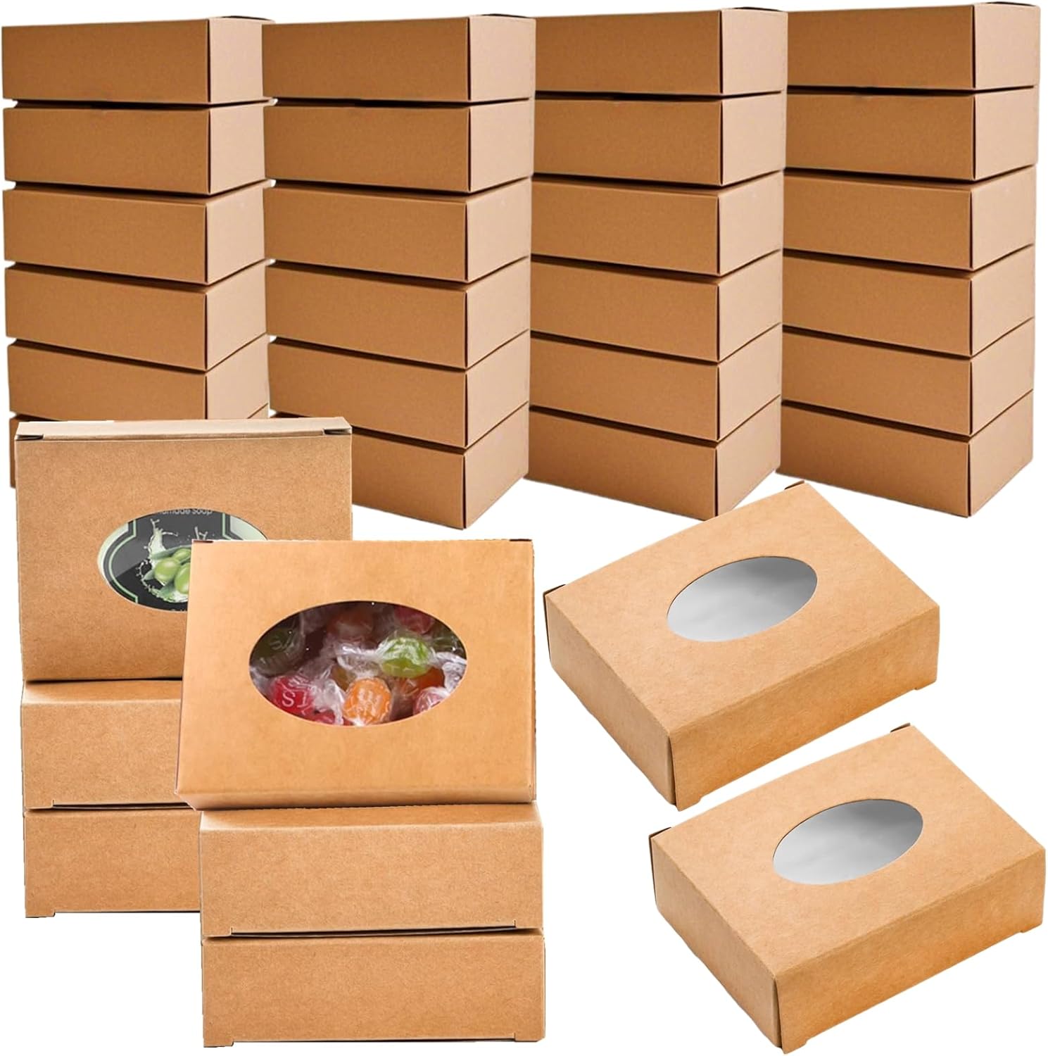 120 Pack Kraft Paper Soap Boxes with Window