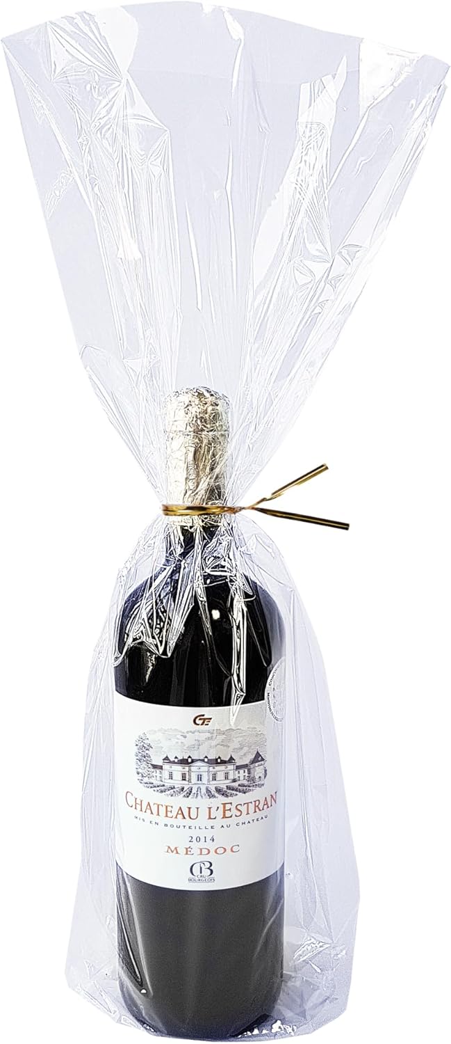 Wowfit 50 CT 9x20 Inch Clear Cellophane Bags with Gold Twist Ties