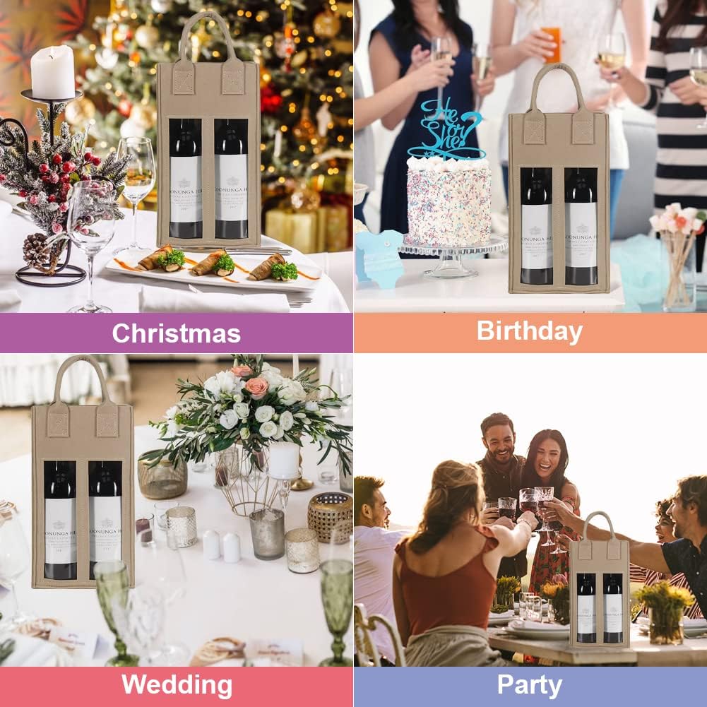 Shintop Double Wine Bag with Window Reusable Felt Gift Tote