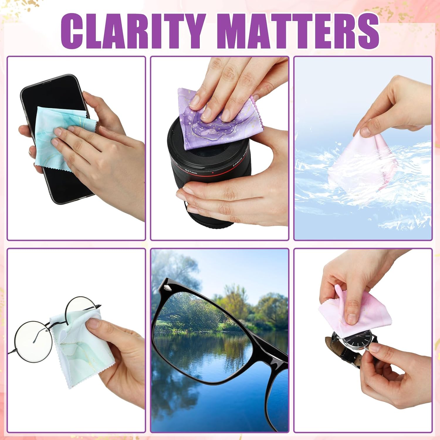24 Pcs Marble Pattern Microfiber Cleaning Cloths for Eyeglasses and Screens