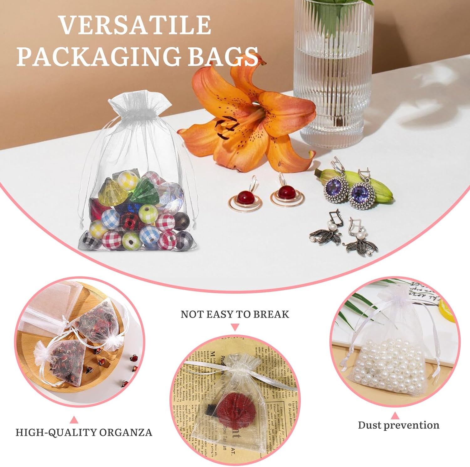 100PCS Sheer Organza Bags With Drawstring for Wedding Favor