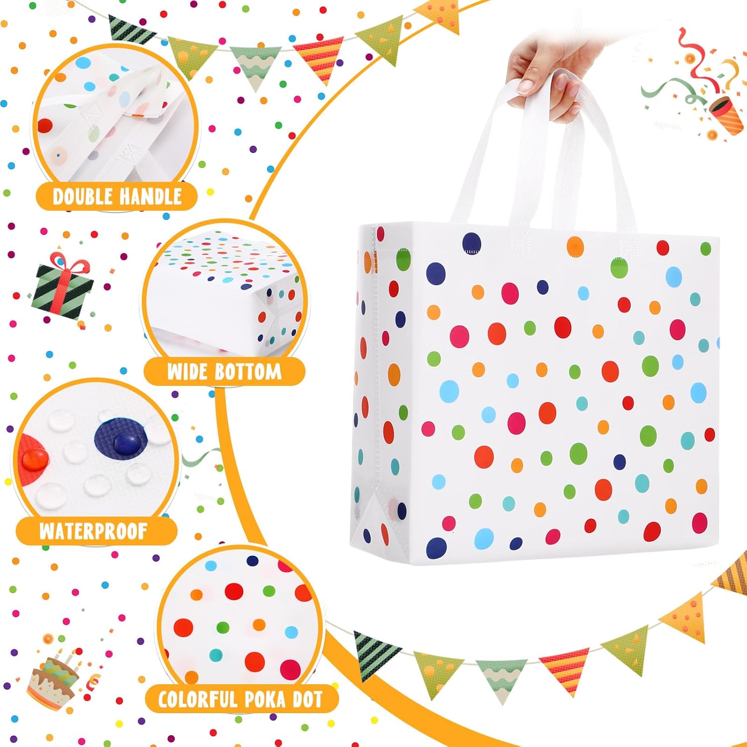 Wesnoy 20 Pack Rainbow Polka Dot Reusable Gift Bags